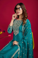 Presenting Pure Heavy Chinnon Silk Embroidery Coding Sequence Work Rama color Top-Bottom