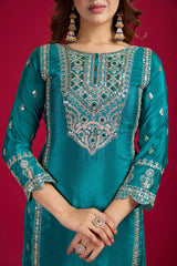 Presenting Pure Heavy Chinnon Silk Embroidery Coding Sequence Work Rama color Top-Bottom