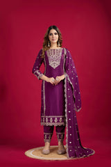 Presenting Pure Heavy Chinnon Silk Embroidery Coding Sequence Work Wine color Top-Bottom