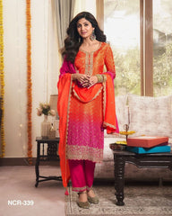 Trending Printed Chinon Fabric Orange Color Kurti Dupatta With Pent