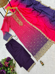 Trending Printed Chinon Fabric Pink Color Kurti Dupatta With Pent