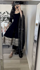 Buy Designer Viscose Velvet Embroidery sequence Work With Sleeves BlackColor Sharara Suit