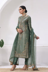 Daisy Pista Color Silk Embroidery Anarkali Suit