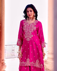 Gorgeous Pink Silk With Sequence Work Palazzo Suit