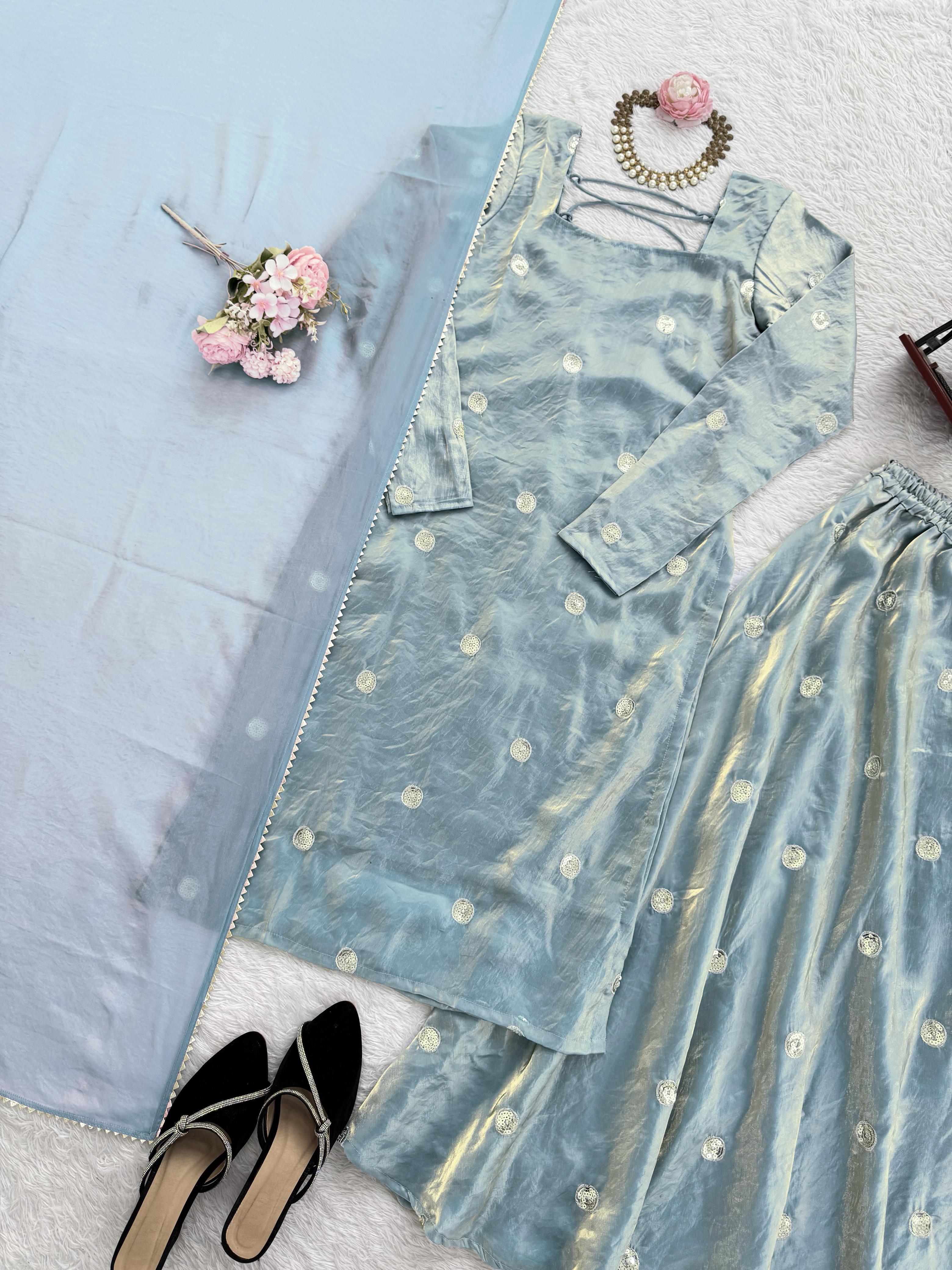 Ravishing Blue Silk With Sequence Work Anarkali Suit