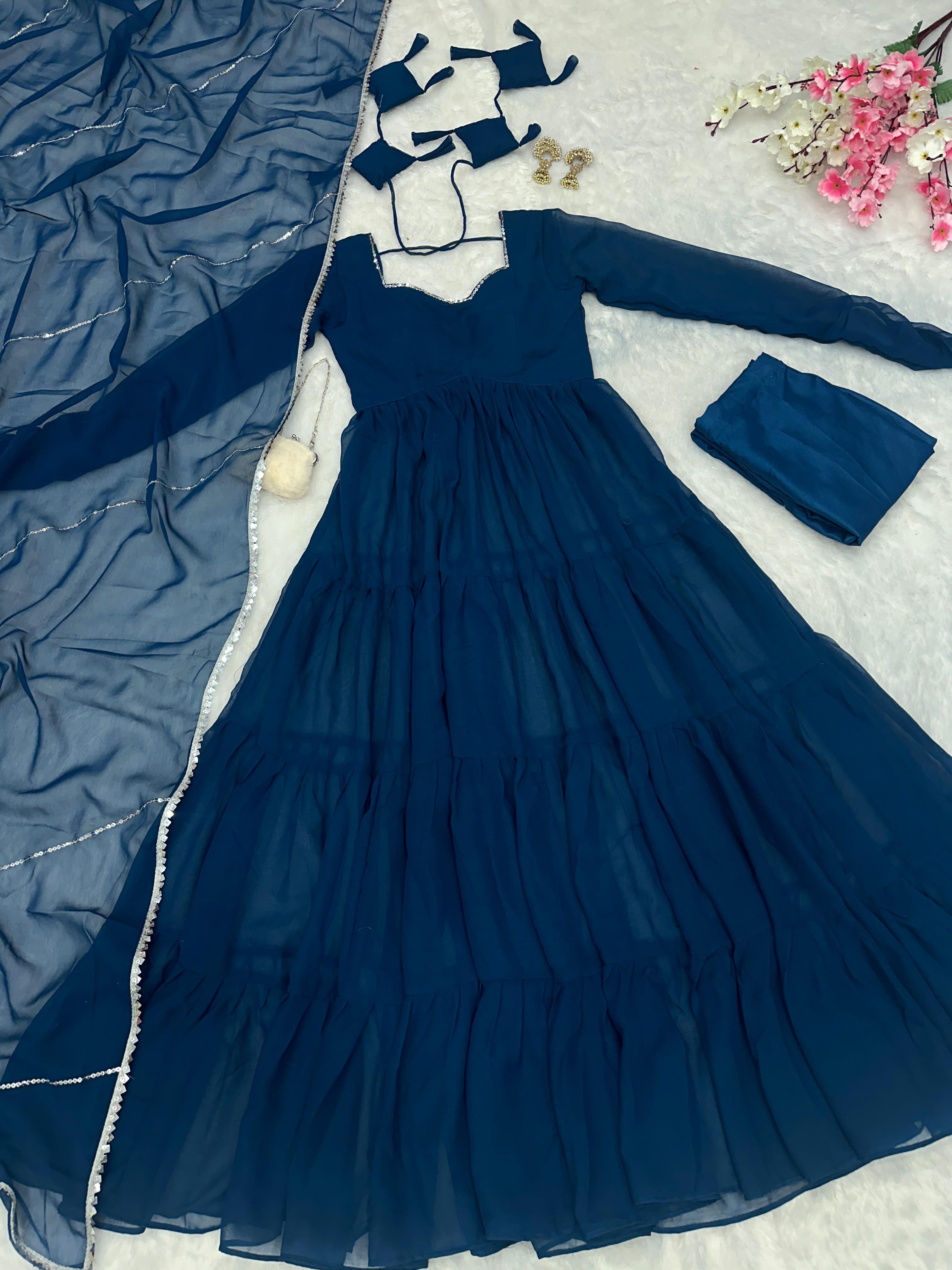 Alluring Blue Georgette Anarkali Gown