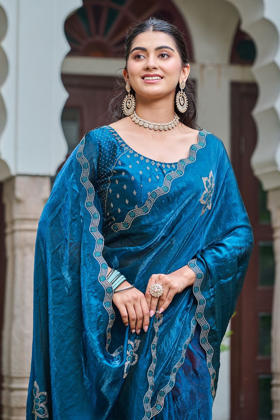 Ravishing Wine Fendi Silk Diamond Work Saree