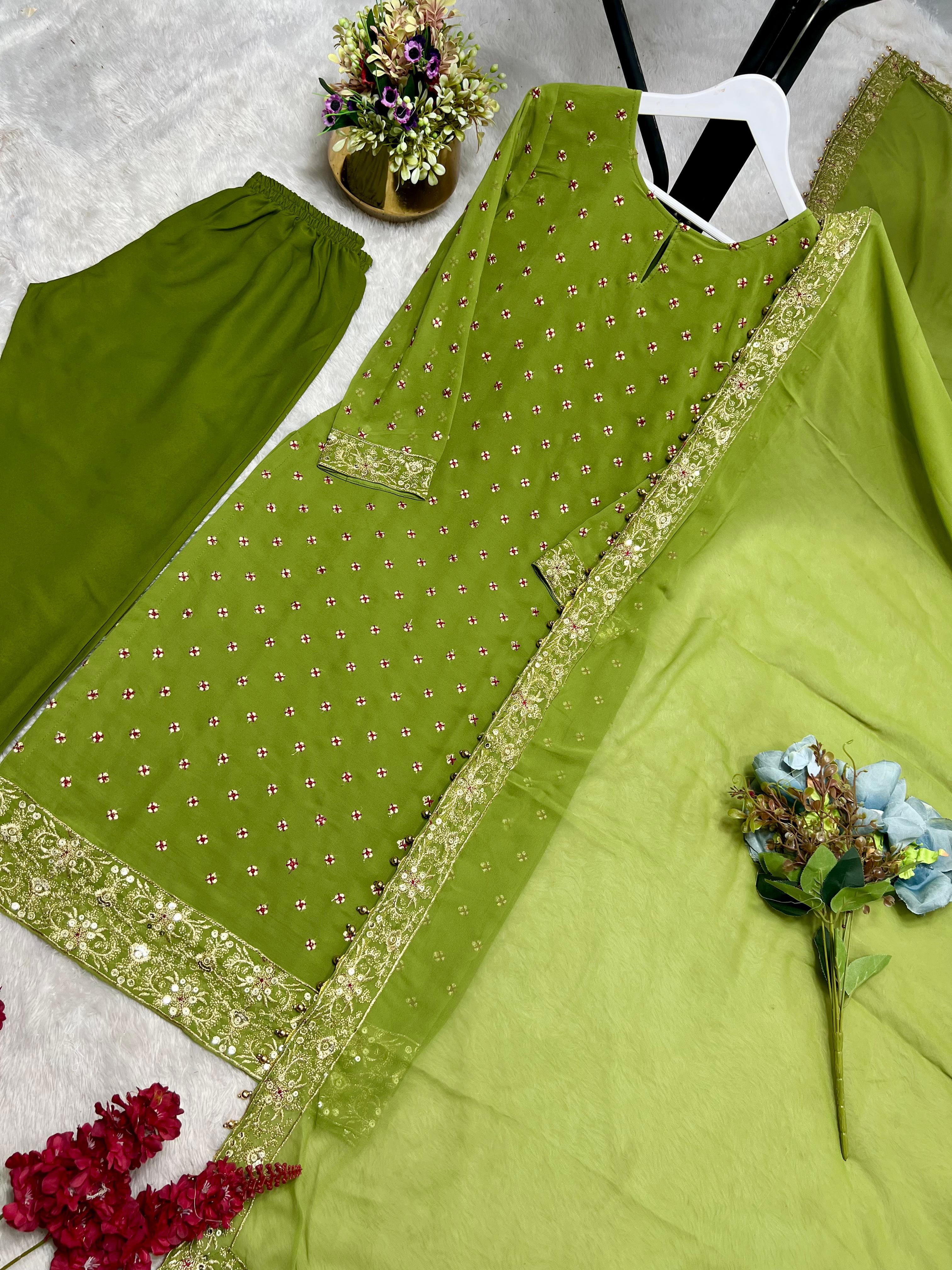 Gorgeous Green Color Georgette Embroidery Work Anarkali Suit