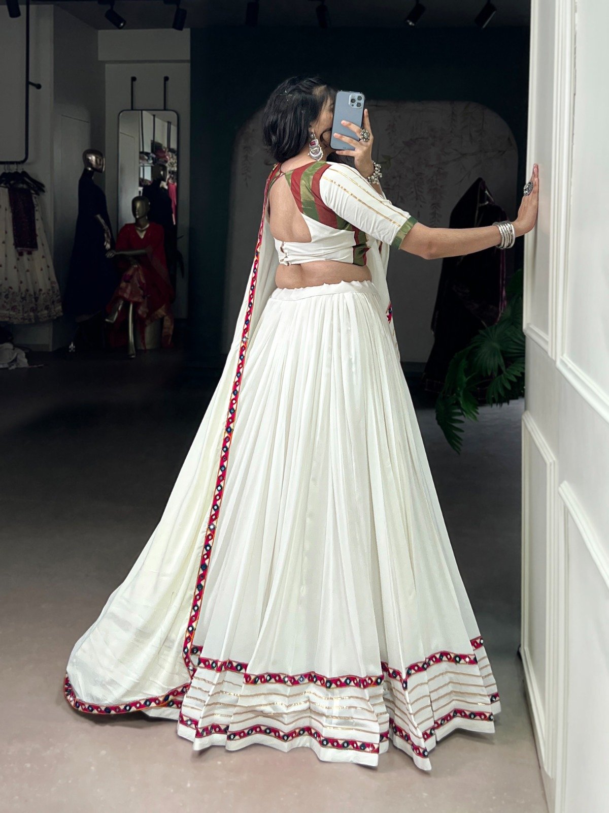 Navratri Lehenga Pink Rayon Mirror Work Lehenga Choli