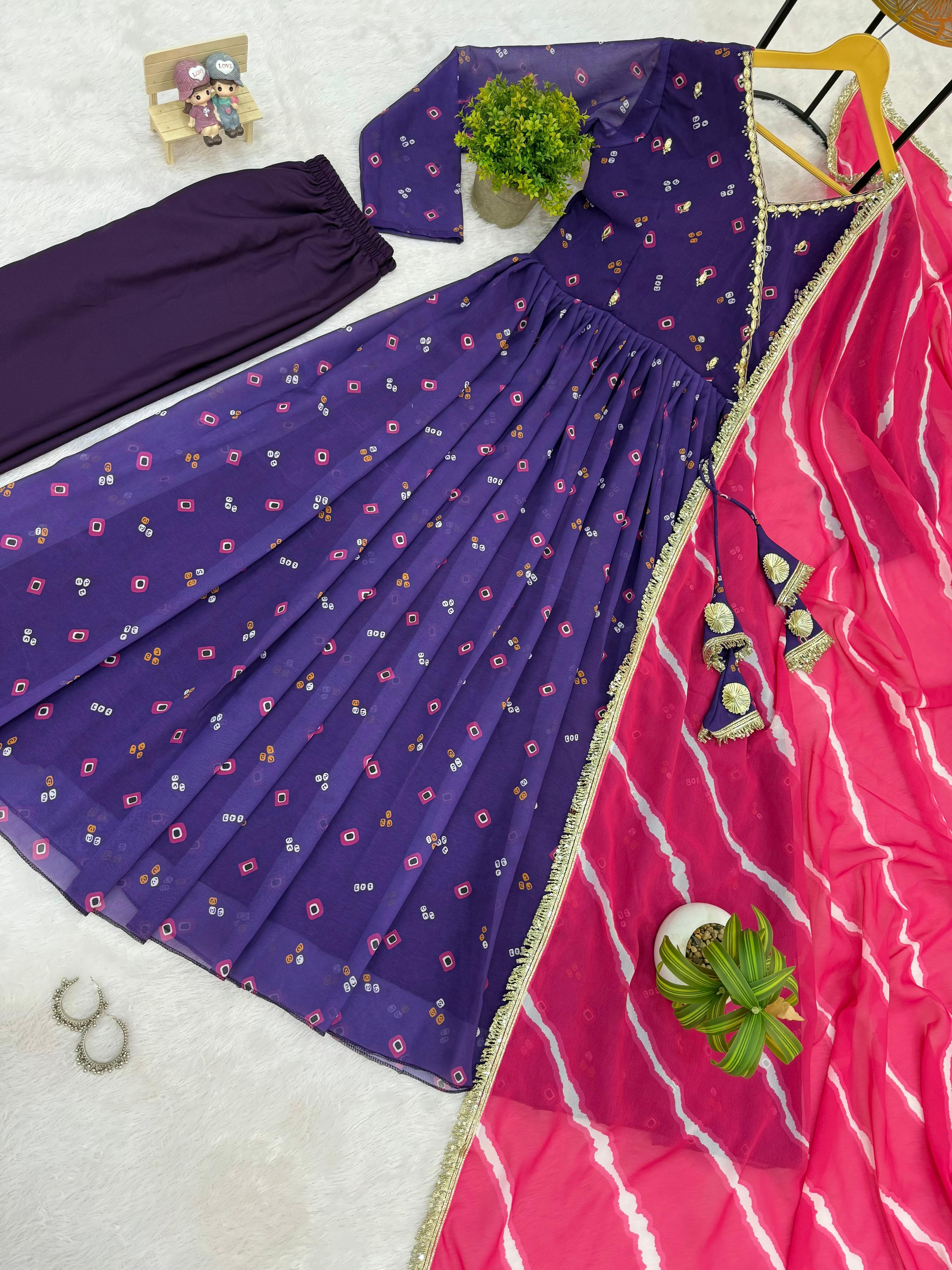 Trendy Blue Georgette Embroidery Work Gown