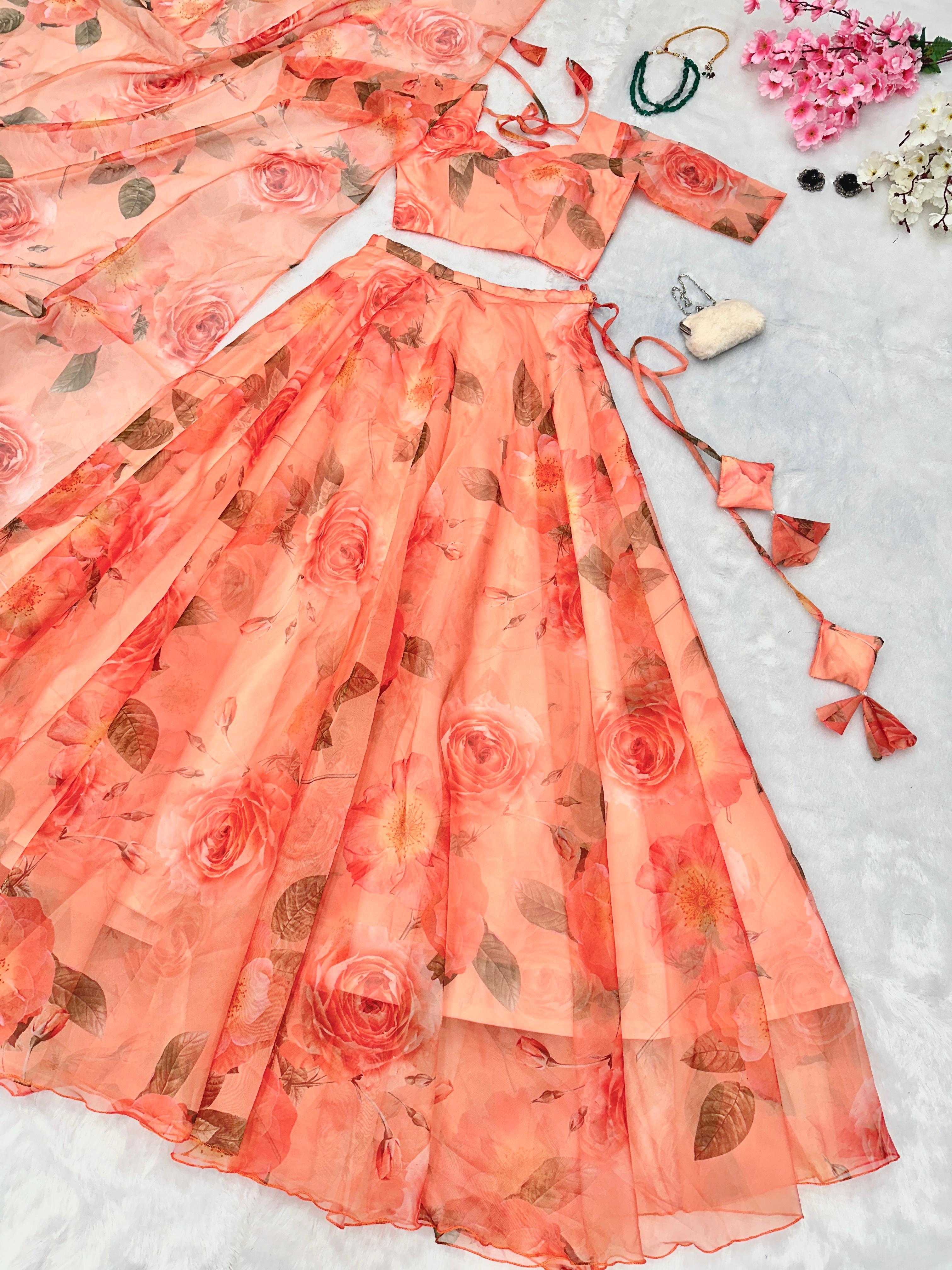 Ravishing White Color Organza Floral Printed Lehenga Choli
