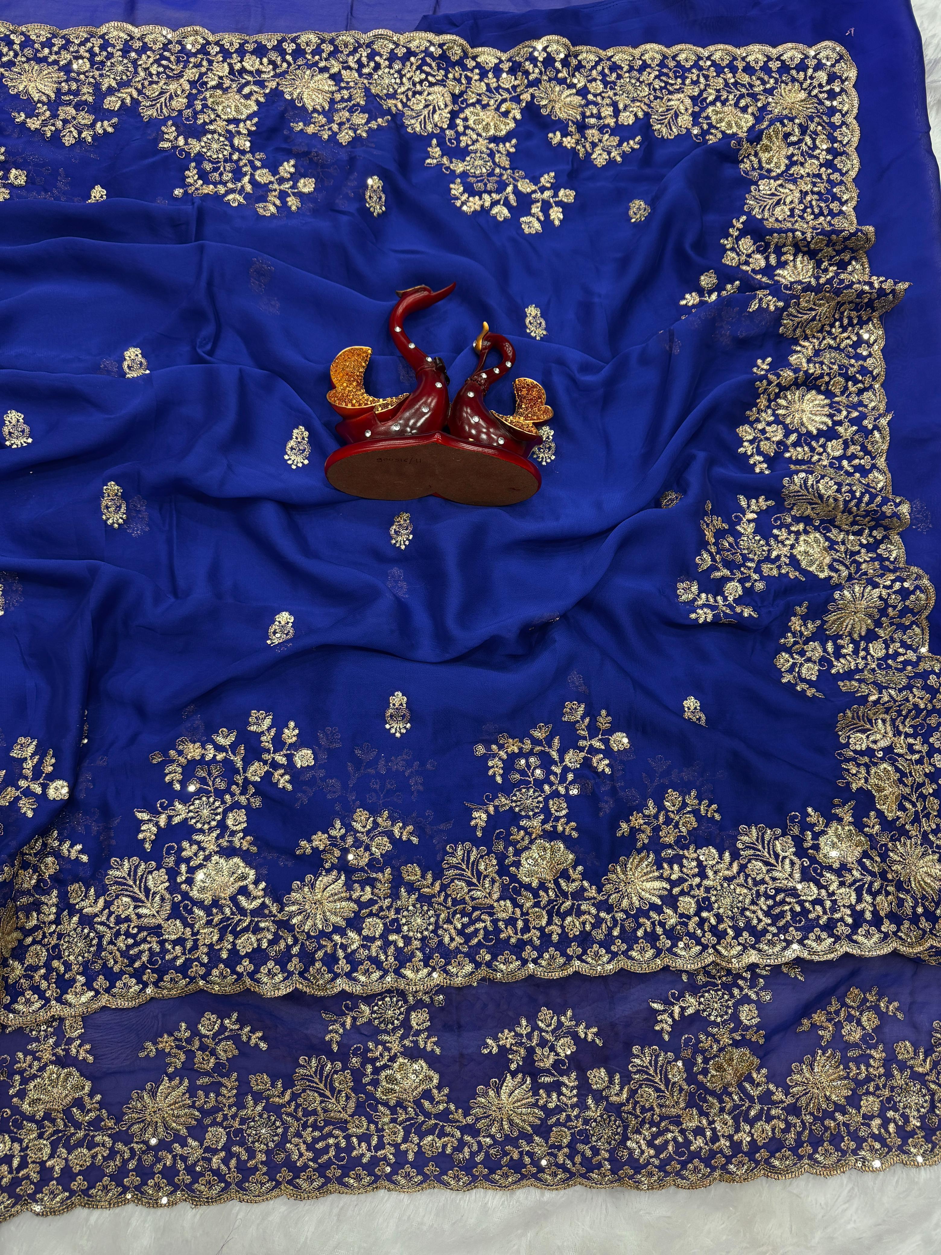 Awesome Blue Color Sequence Work Saree