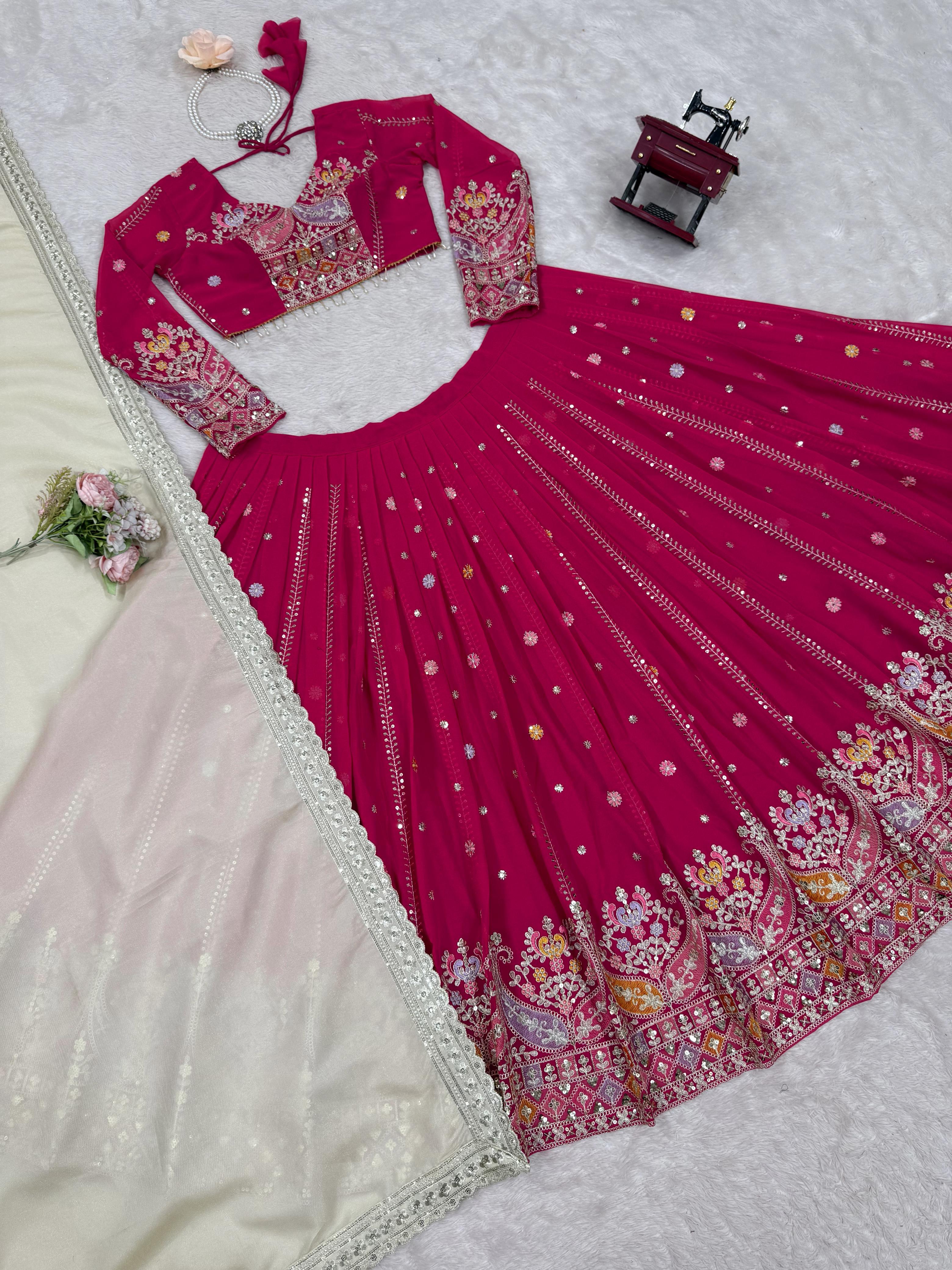 Glorious Pink Georgette Embroidered Heavy Work Lehenga Choli