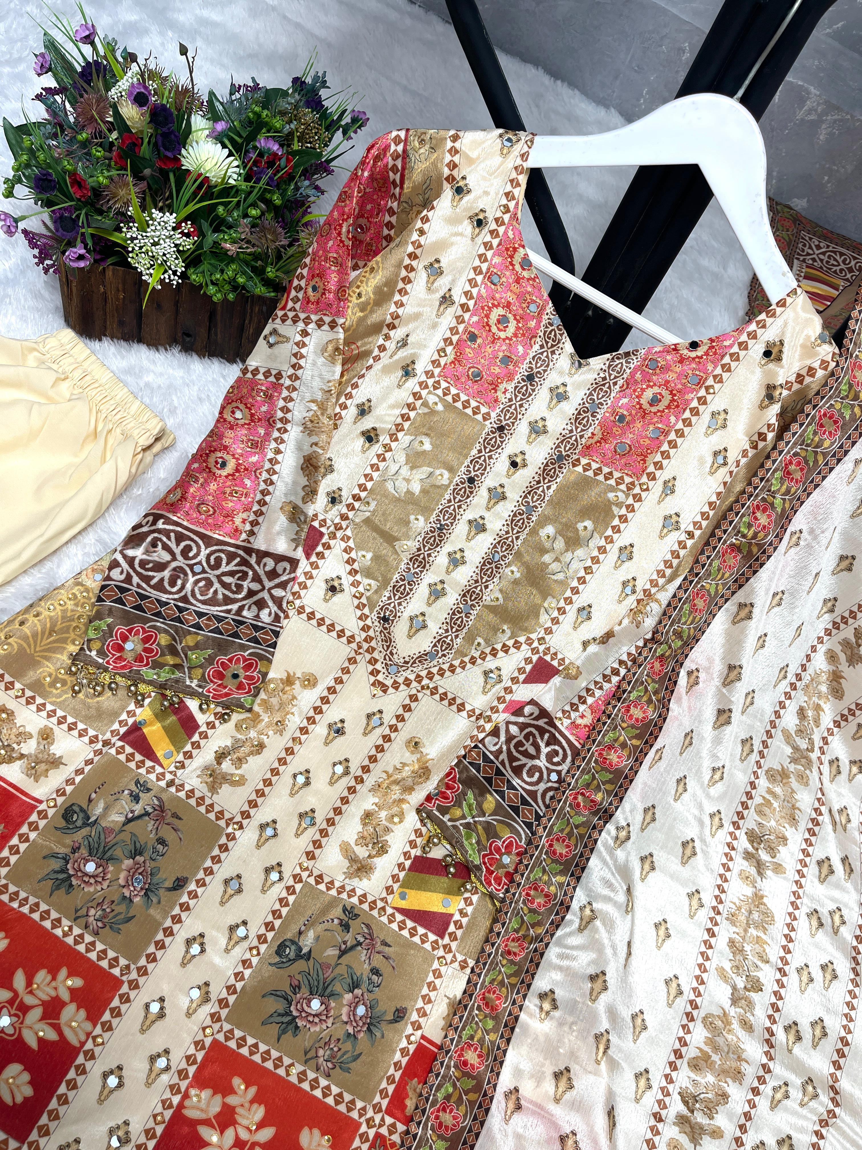 Ravishing Multi Color Chinon Silk Digital Print Straight Salwar Suit