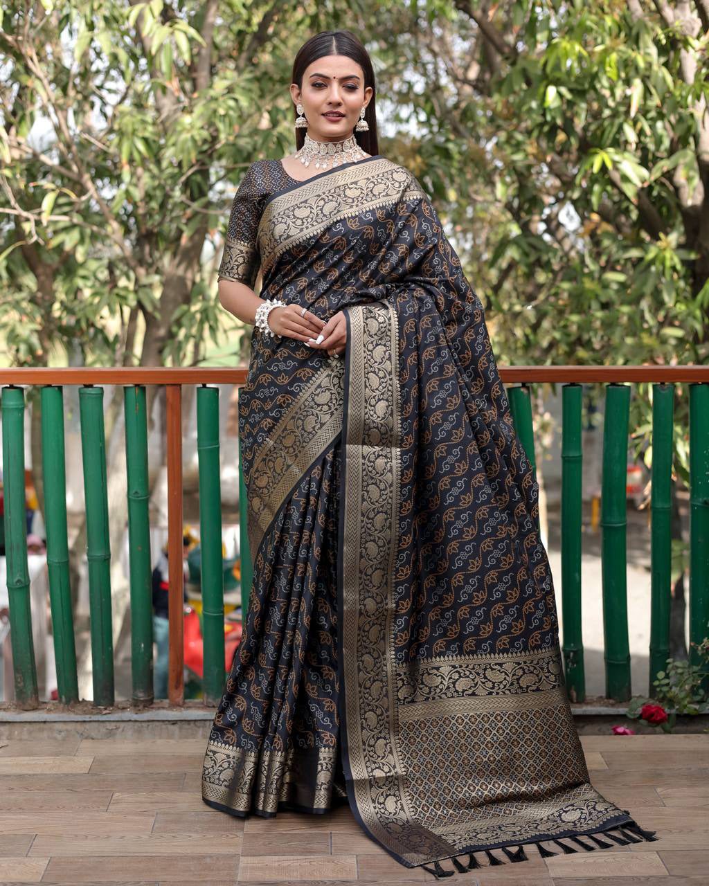 Black Color Bandhani Design Patola Silk Saree