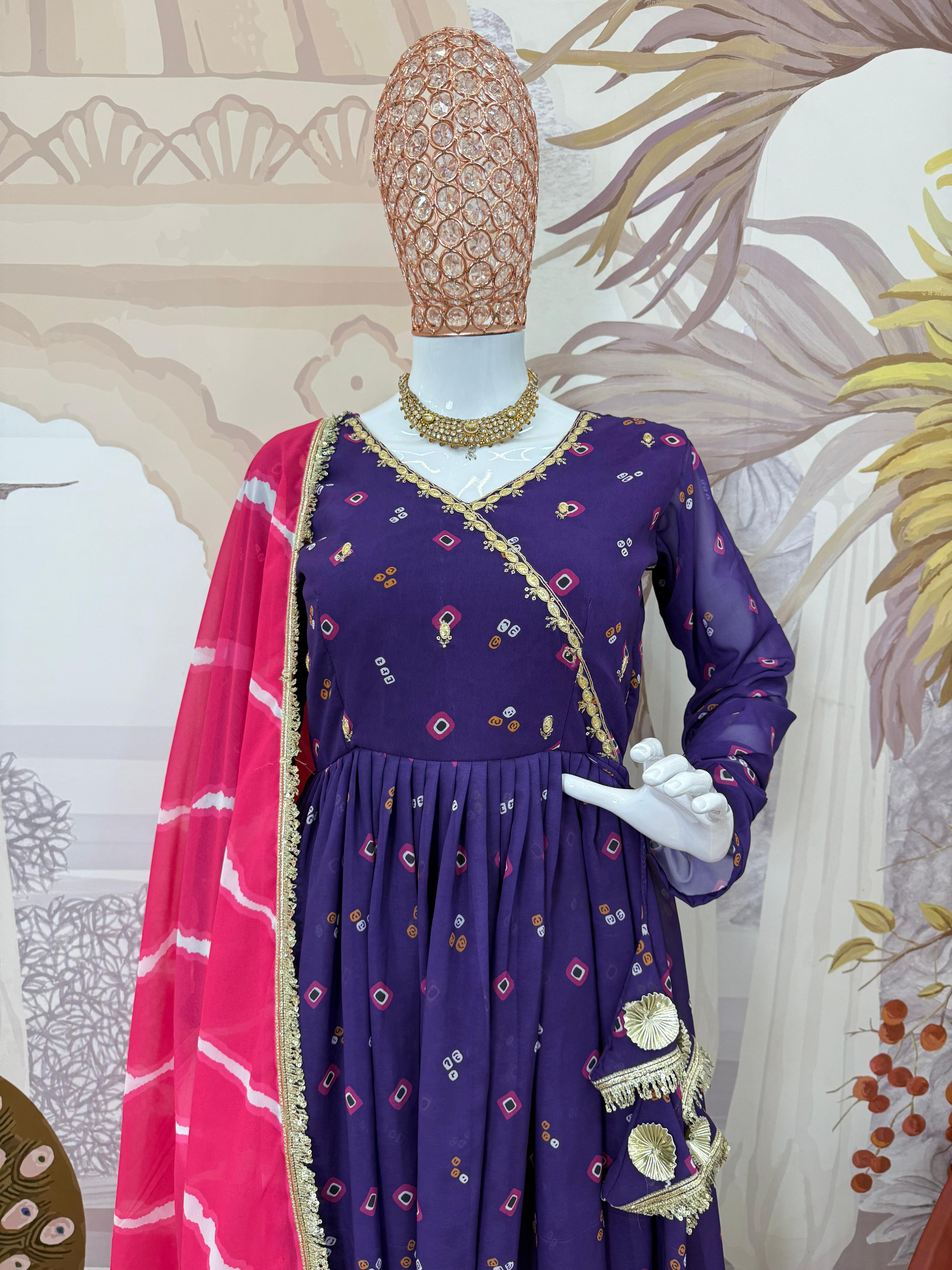 Trendy Blue Georgette Embroidery Work Gown
