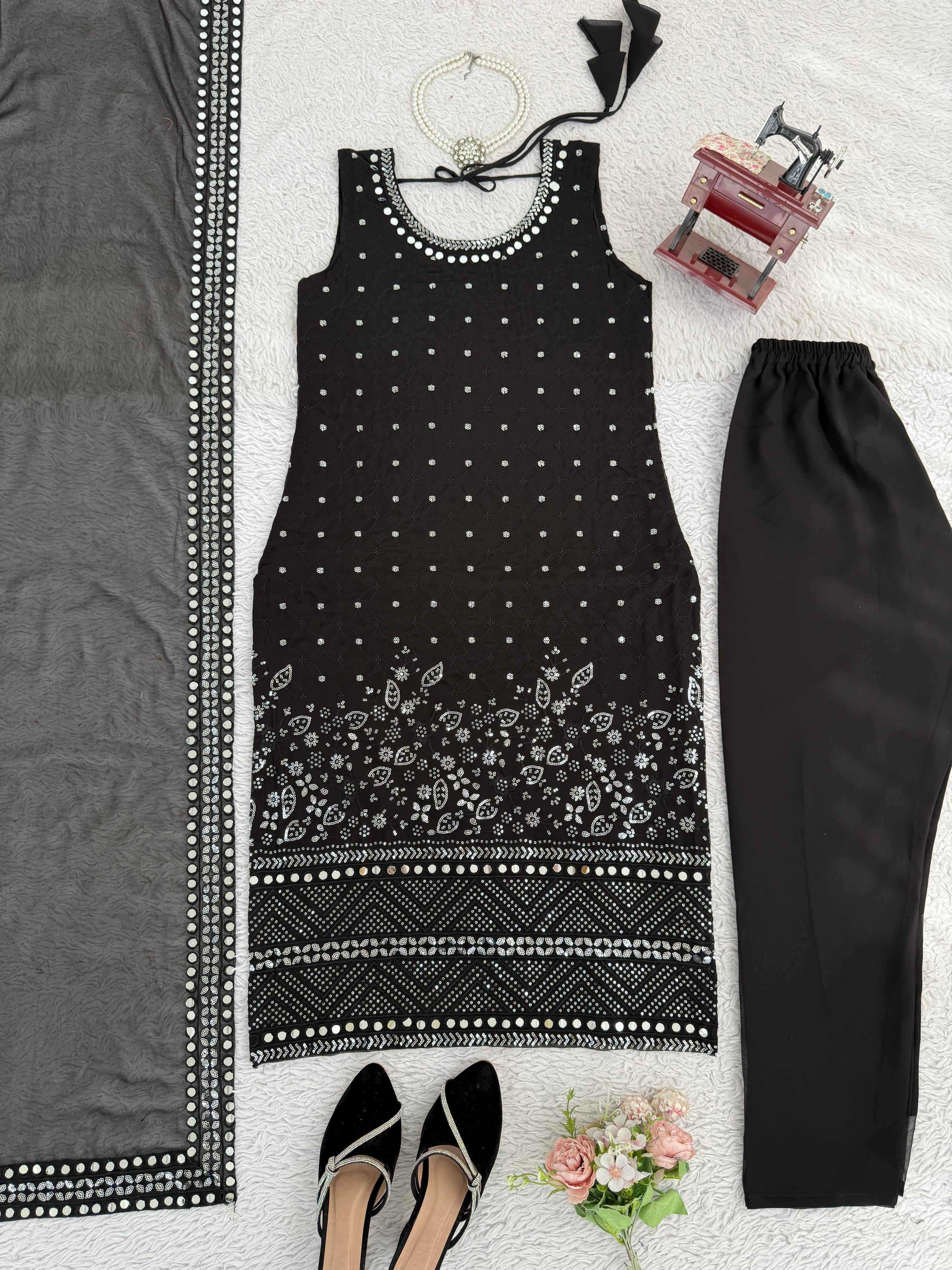 Attractive Black Georgette Thread Work Anarkali Suit