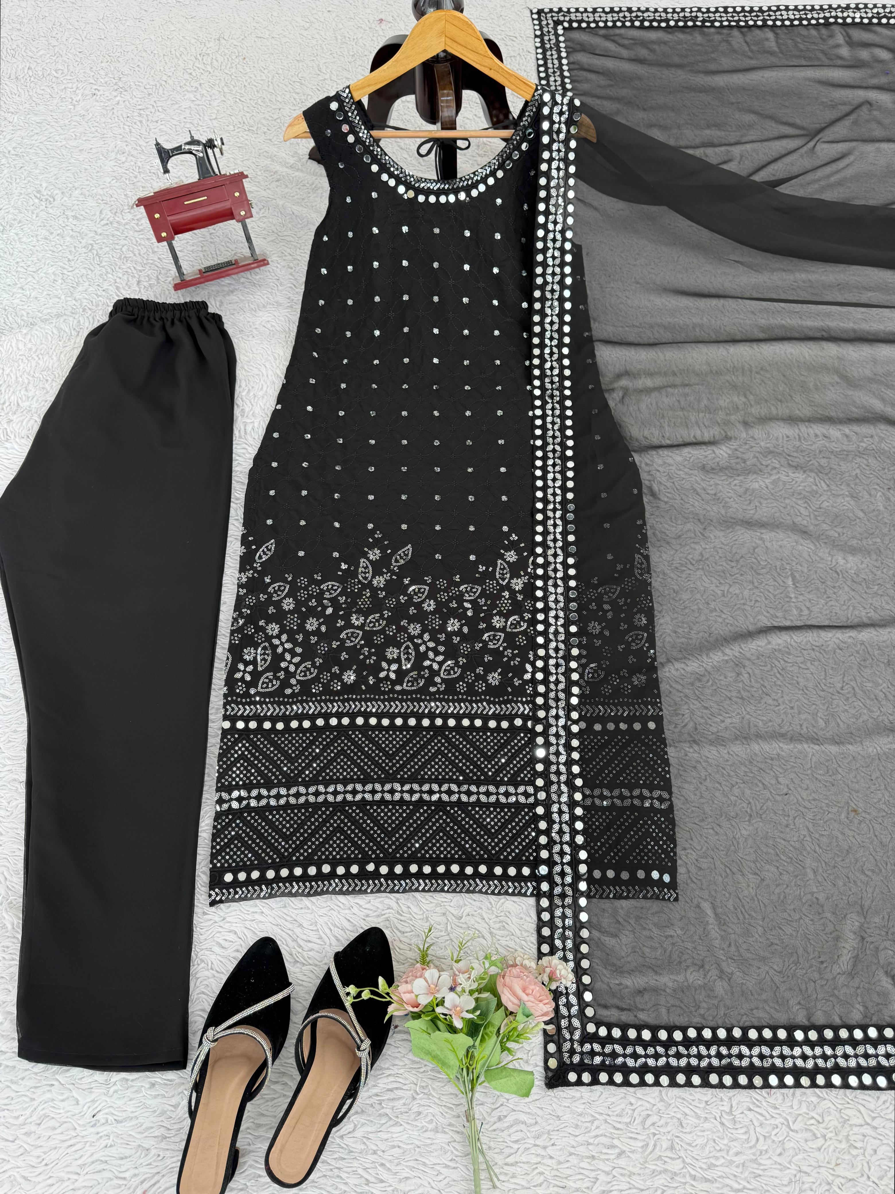 Attractive Black Georgette Thread Work Anarkali Suit