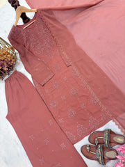 Ravishing Pink Color Embroidery Work Georgette Palazzo Suit