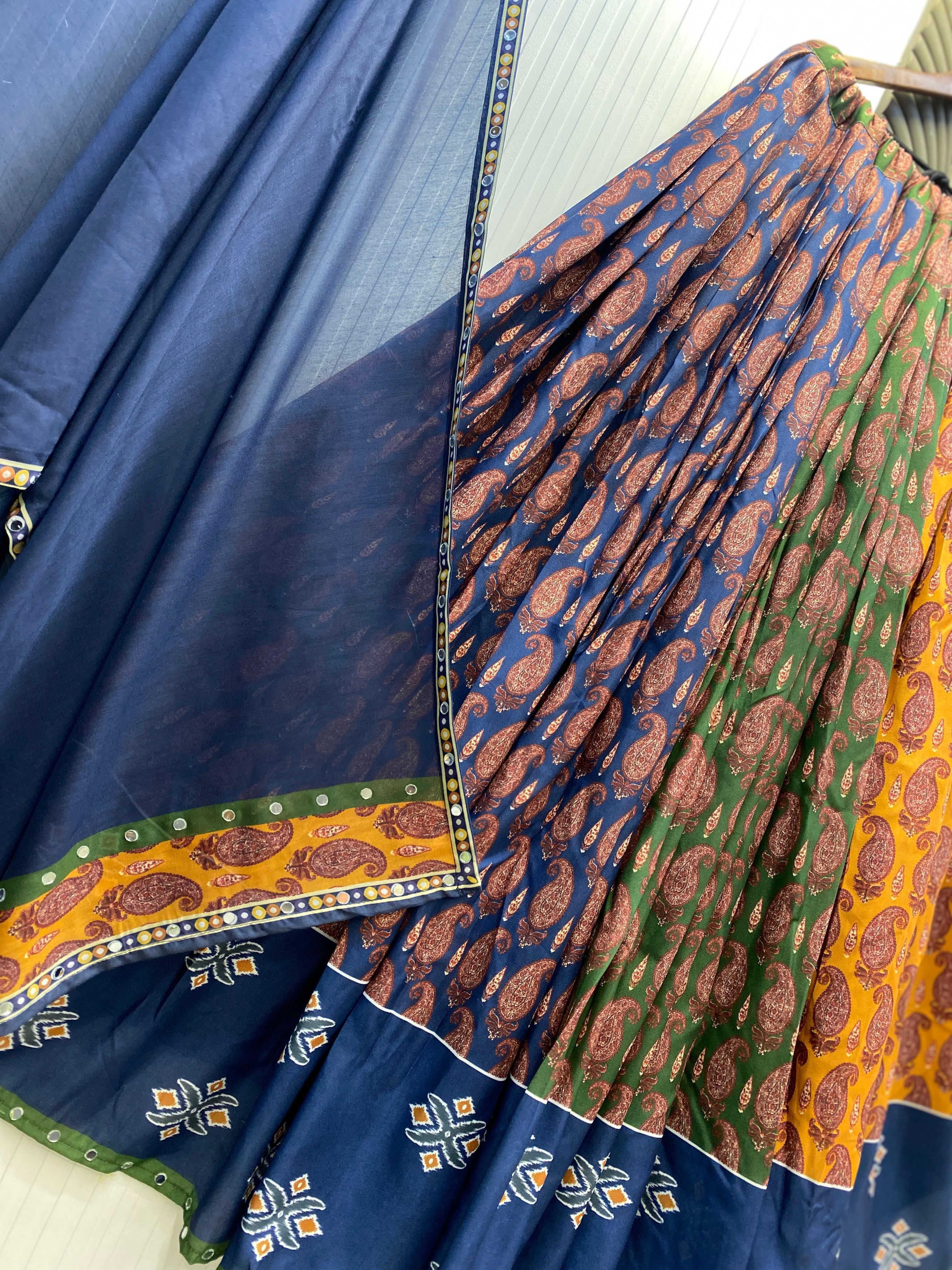 Glorious Blue Color Mirror Work Lehenga Choli