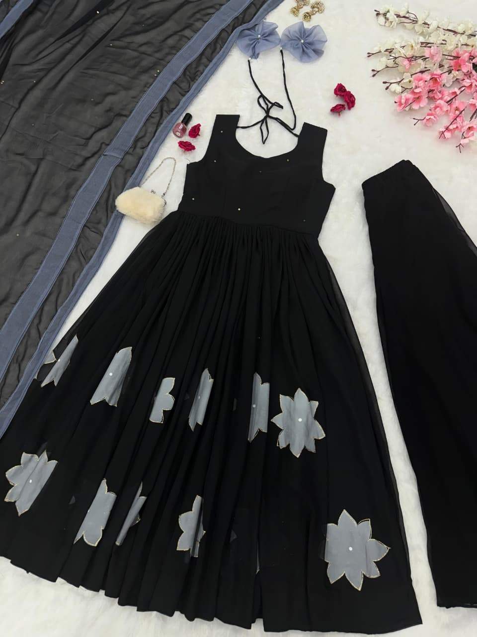Ravishing Black Georgette Handpainted Anarkali Suit