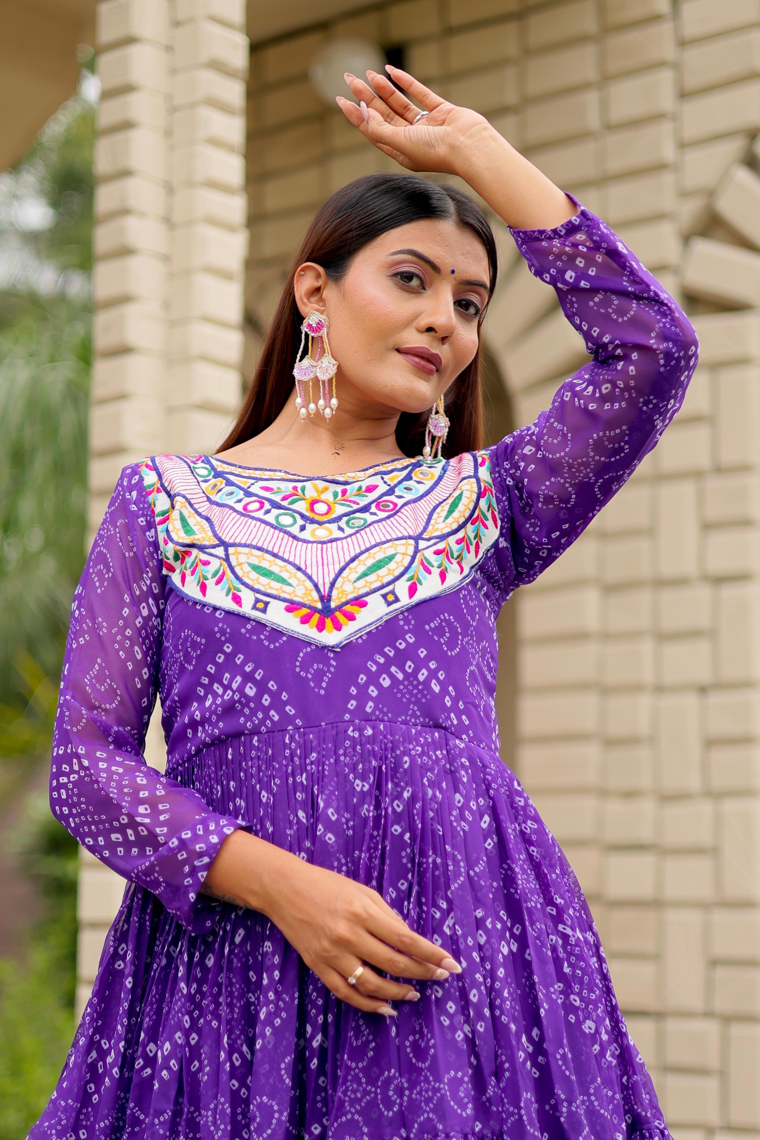 Pink Georgette Embroidery Work Gown For Navratri