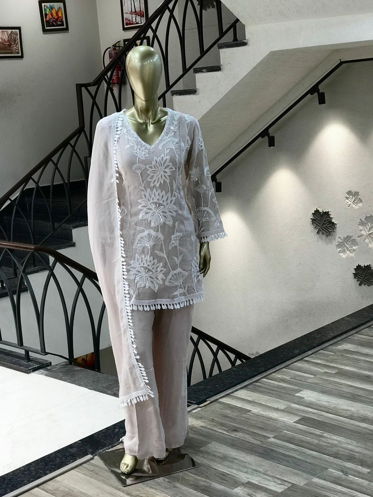 Trendy Sky Blue Georgette Embroidery Palazzo Suit