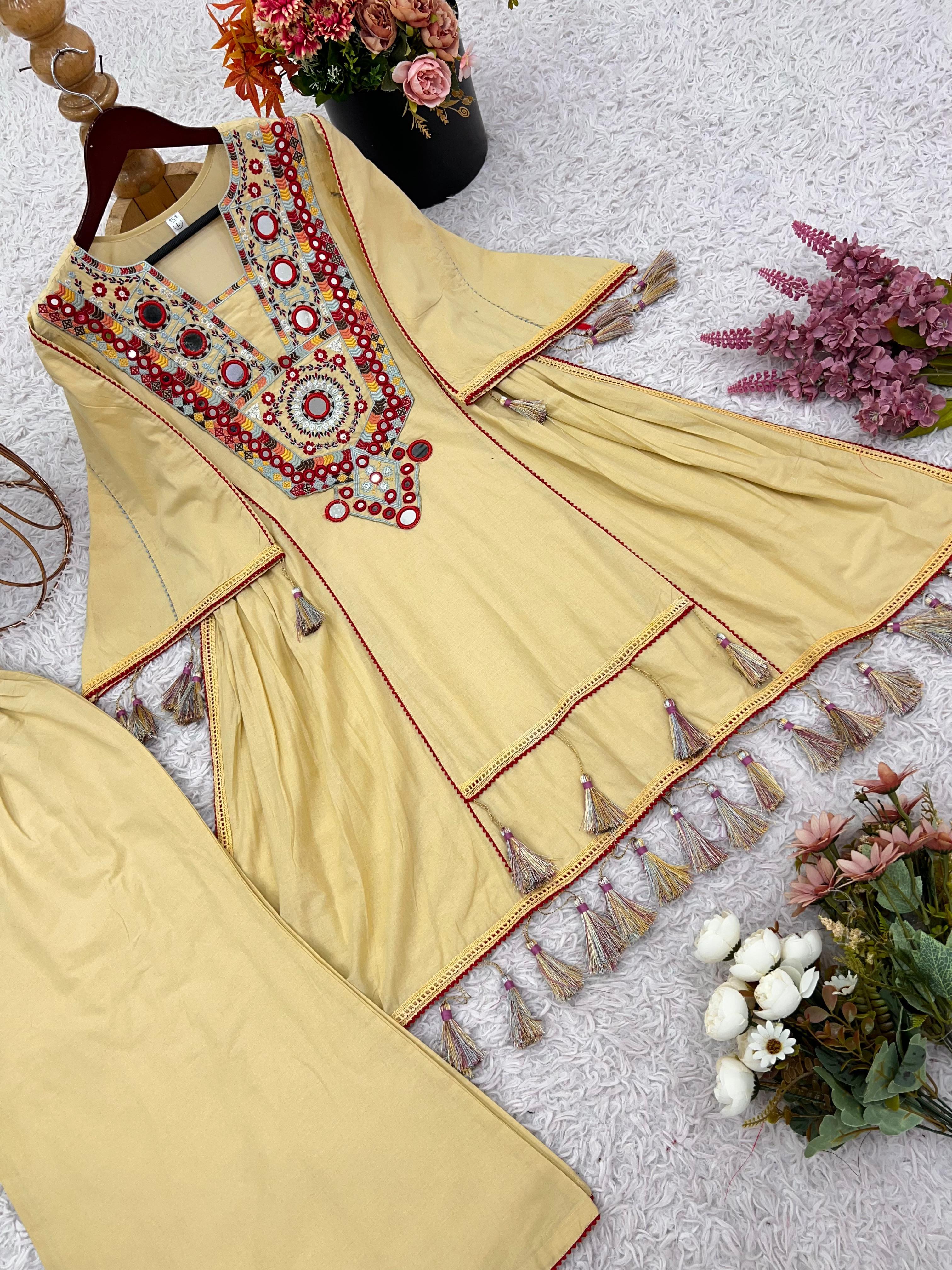 Trendy Yellow Color Embroidery Work Co-Ord Set