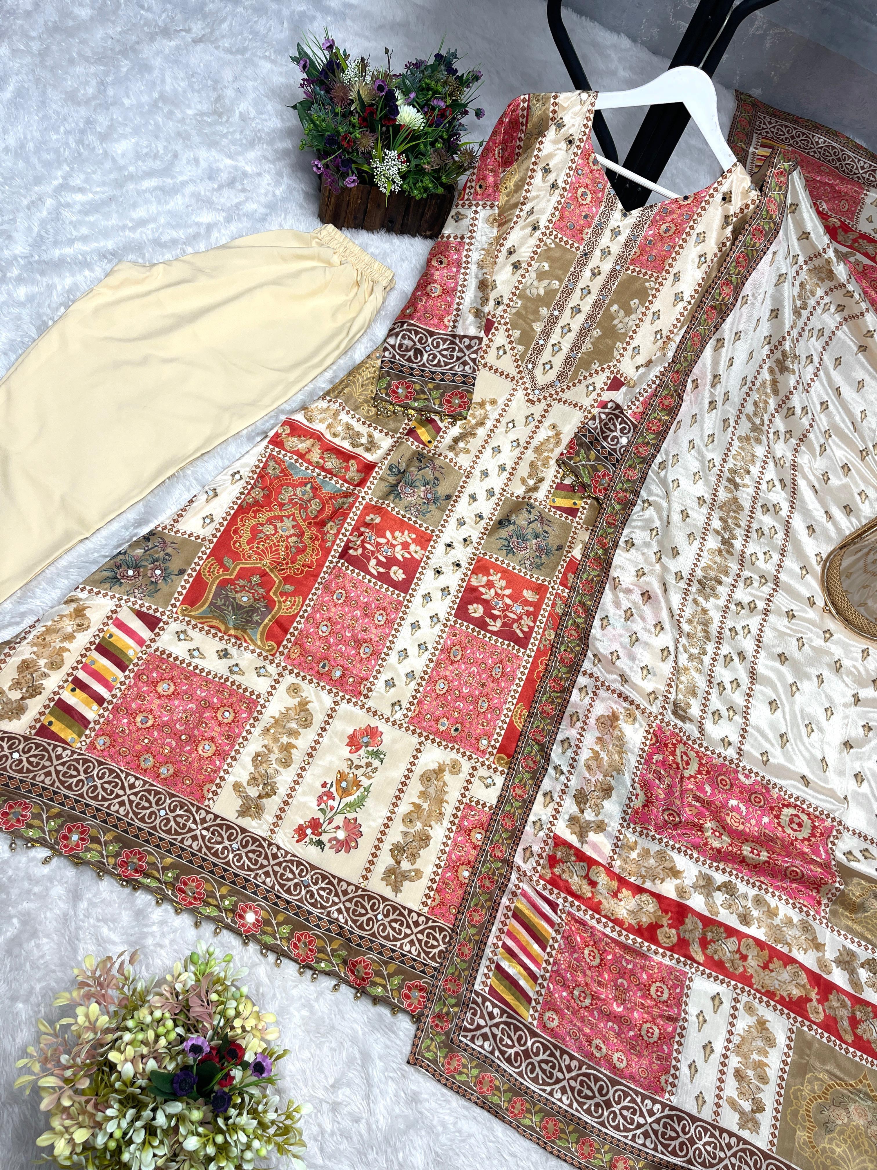 Ravishing Multi Color Chinon Silk Digital Print Straight Salwar Suit