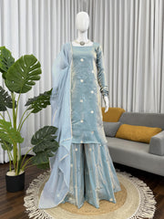 Ravishing Blue Silk With Sequence Work Anarkali Suit