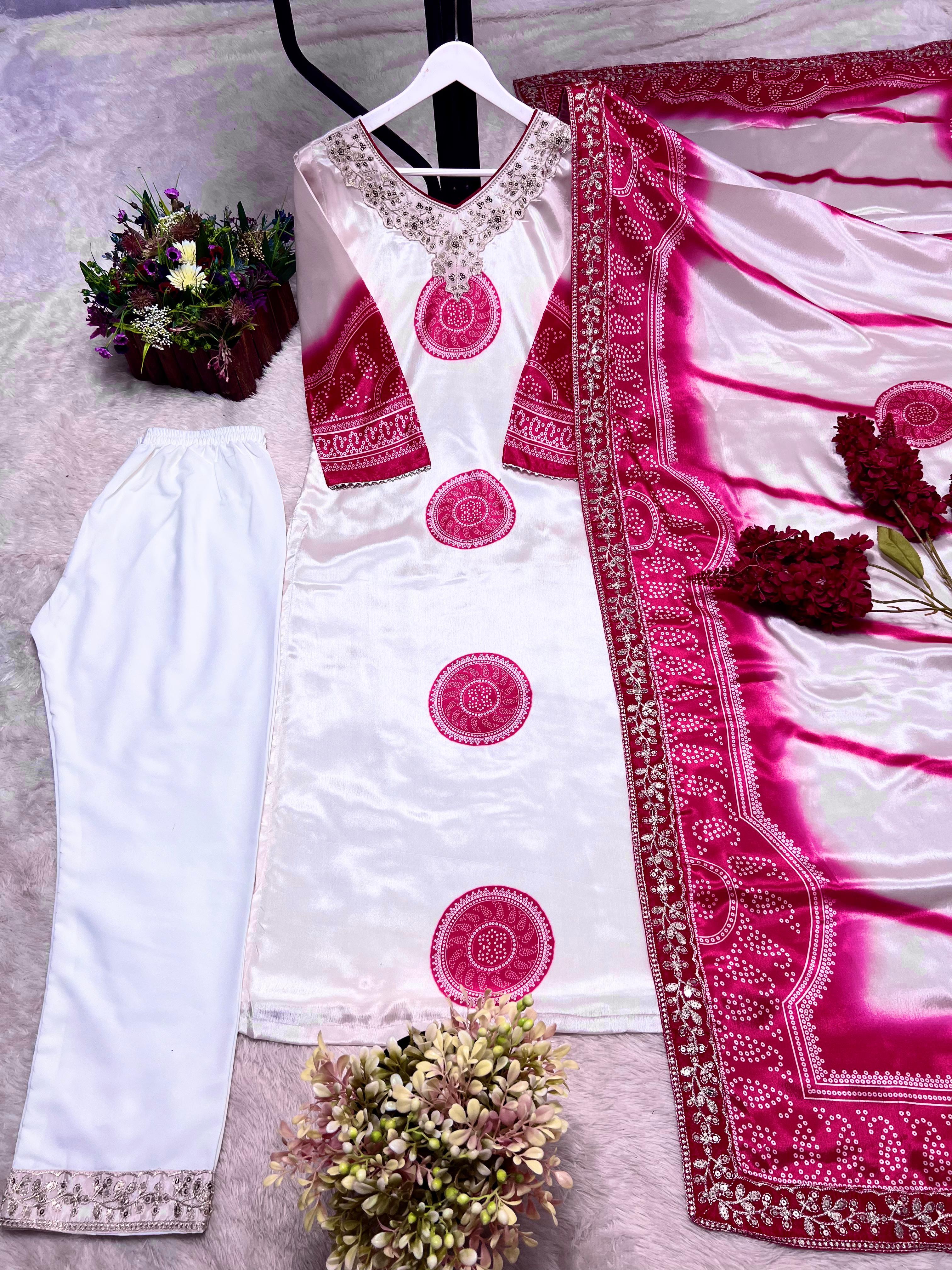 Trendy White  Embroidery Work Silk Anarkali Suit