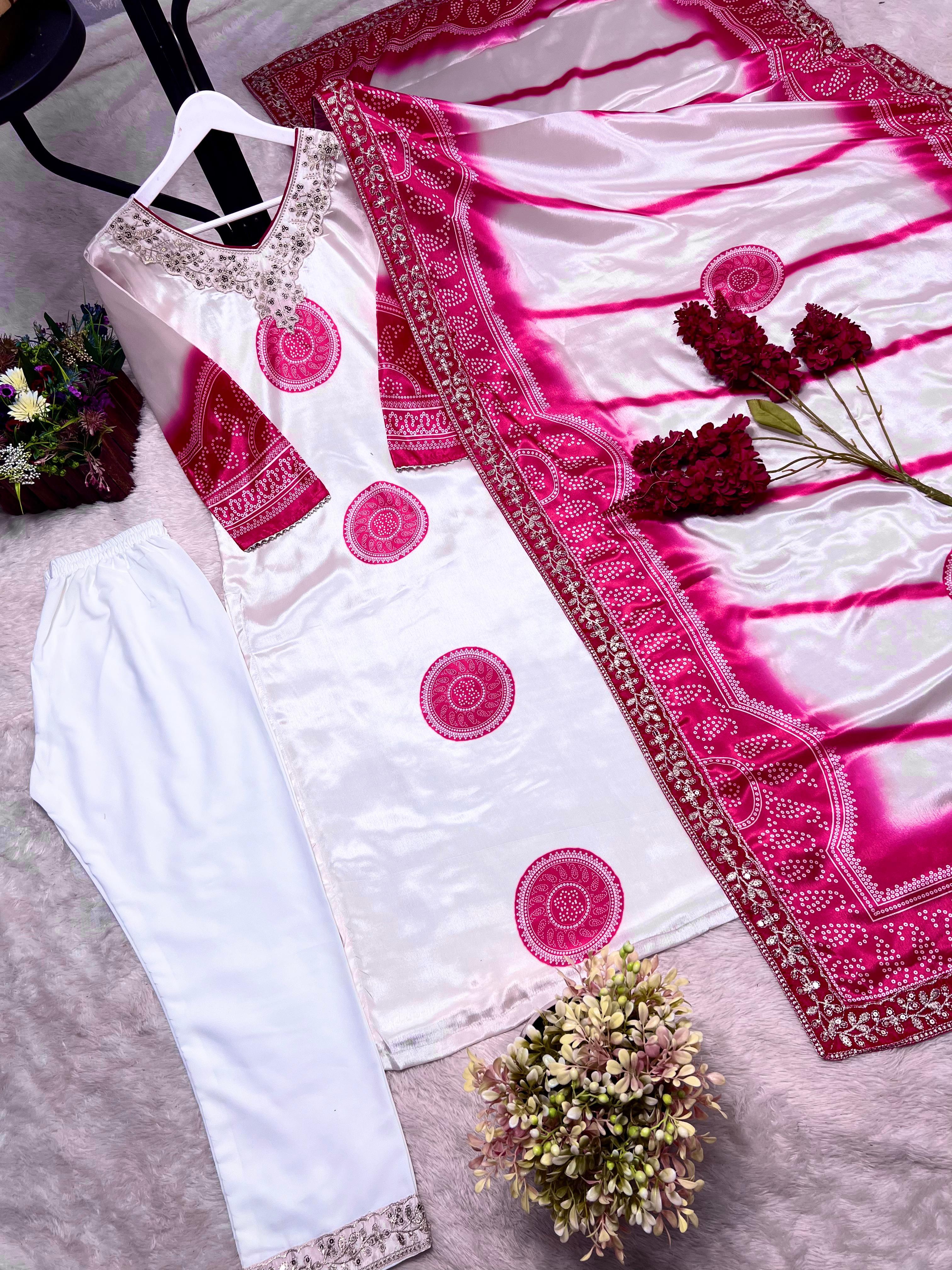 Trendy White  Embroidery Work Silk Anarkali Suit