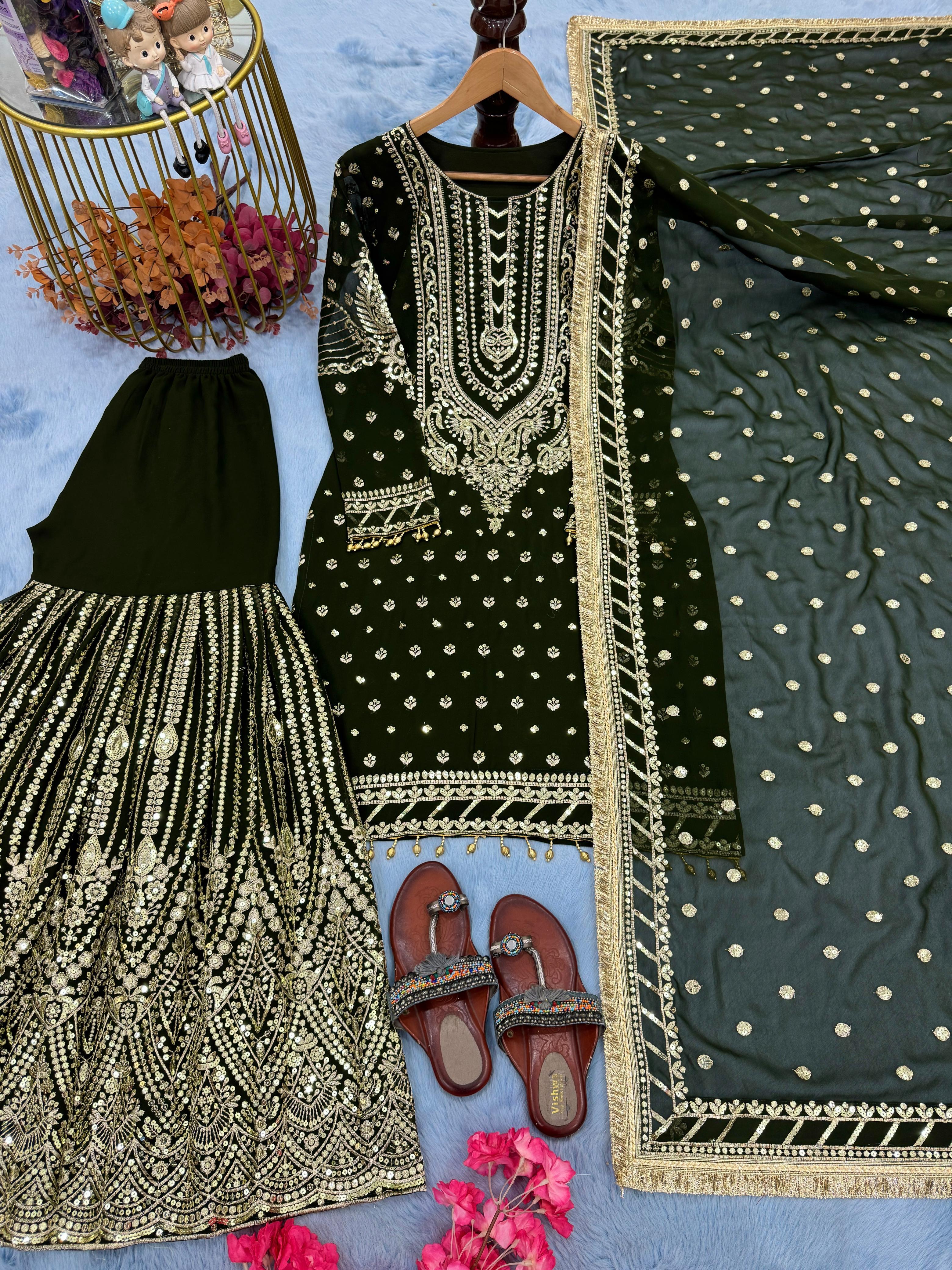 Ravishing Maroon Georgette Sequence Work Sharara Suit