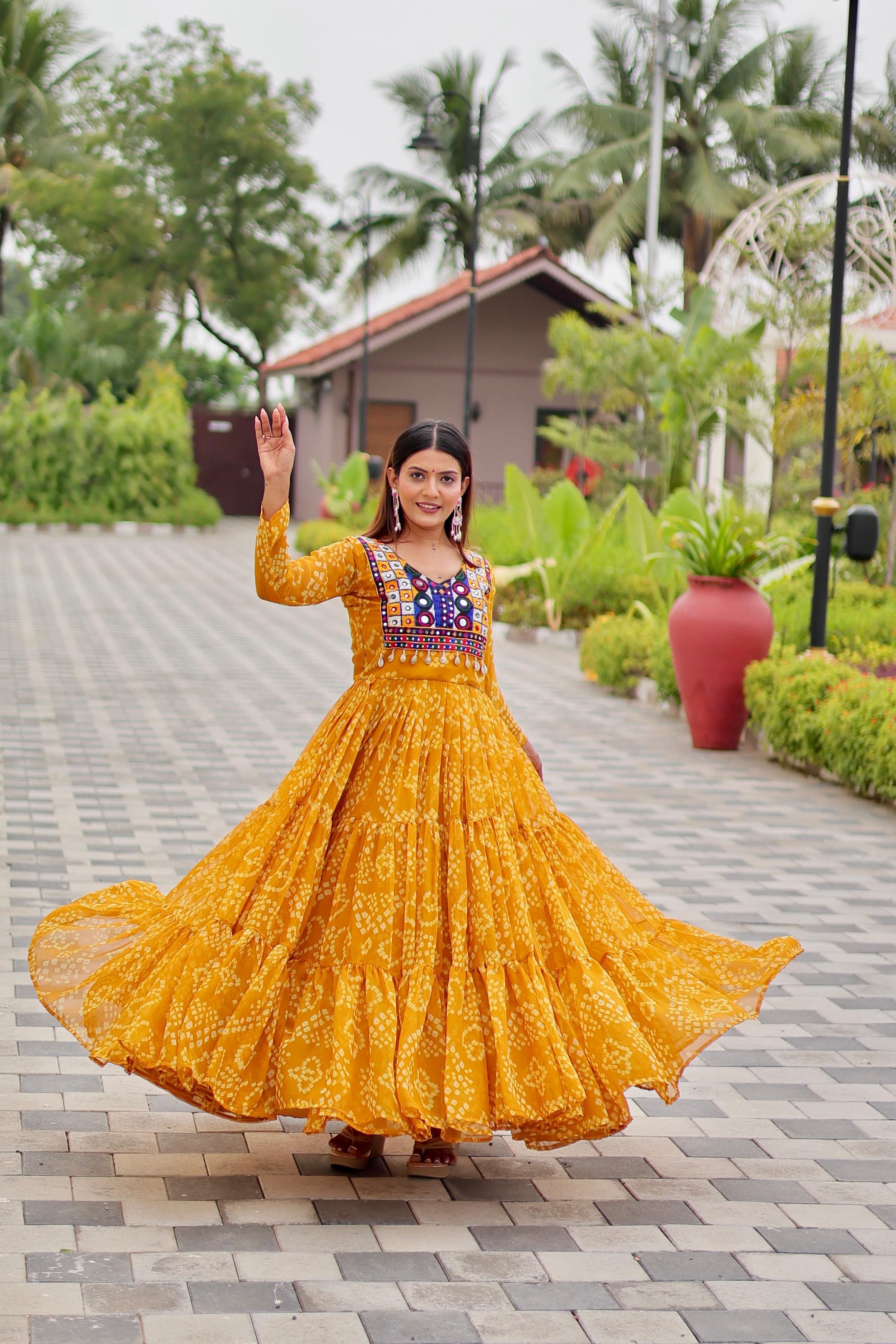 Gorgeous Black Georgette Embroidery Work Gown For Navratri