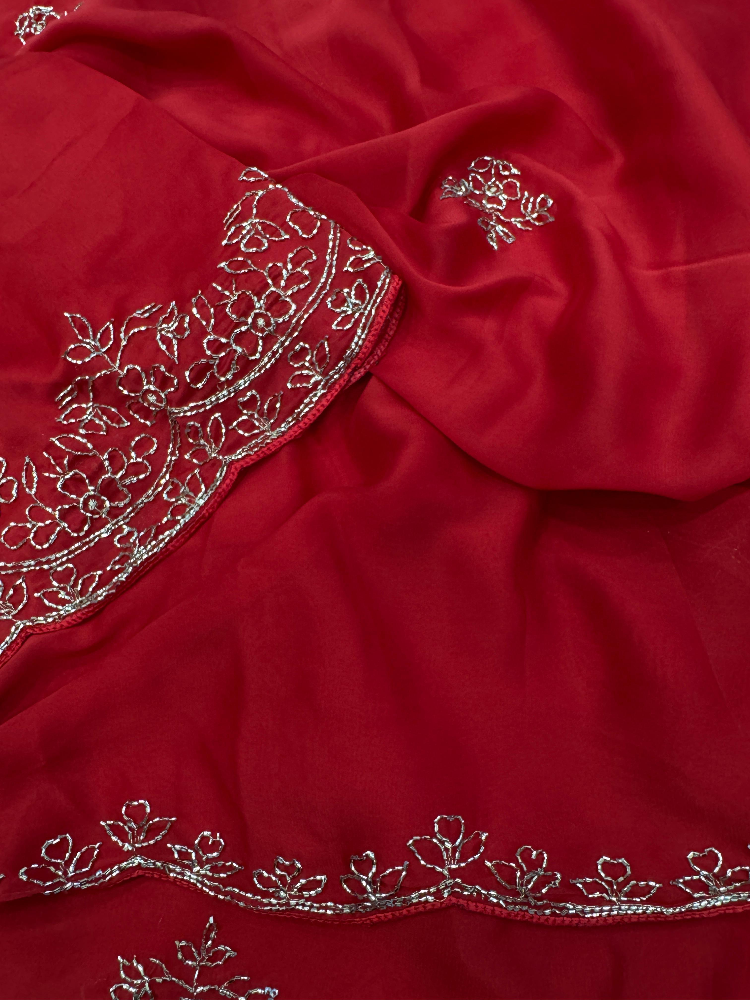 Stylish Red Rangoli Silk Katdana Work Saree