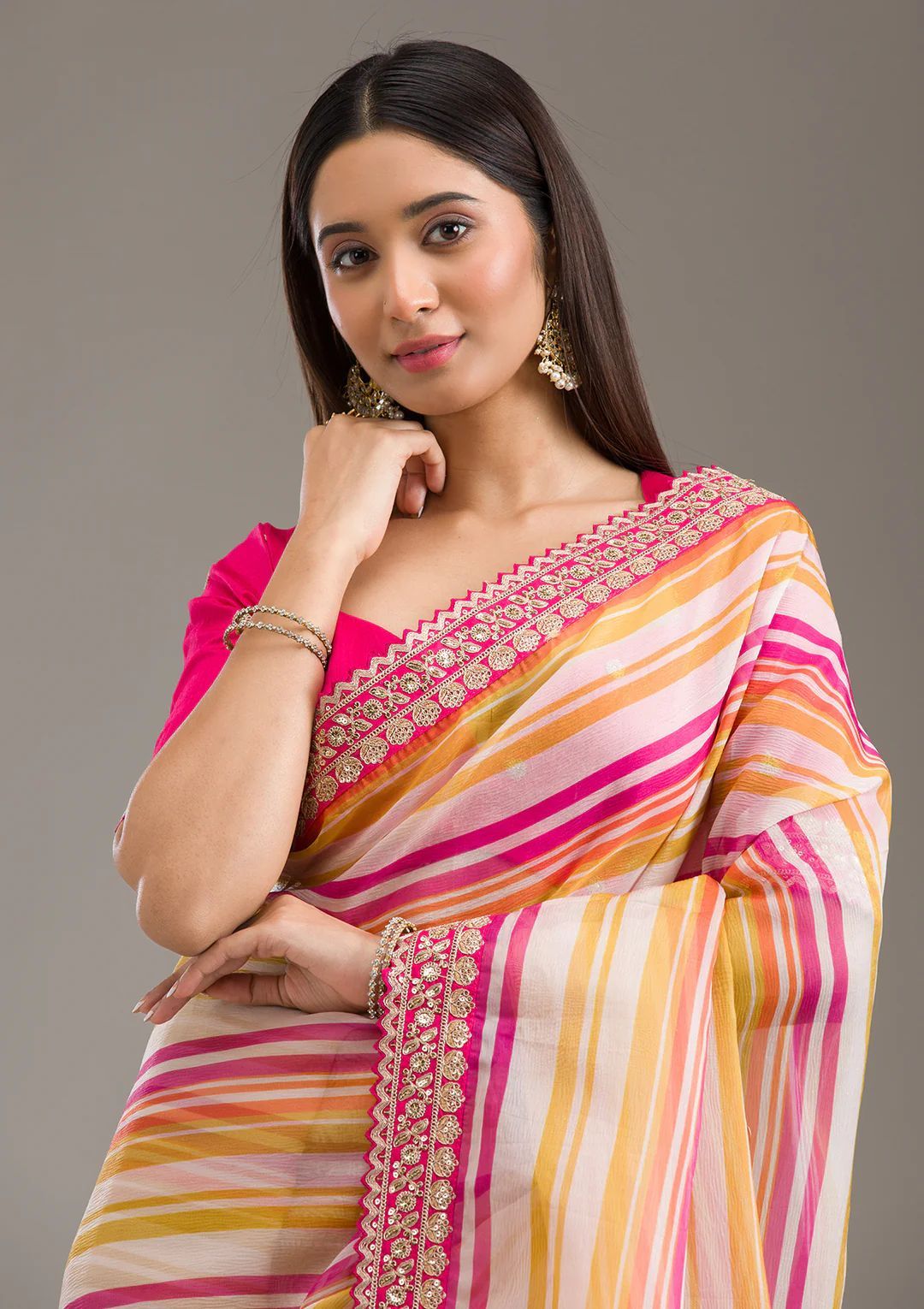 Exclusive Pink Tabby Silk Cording Work Saree