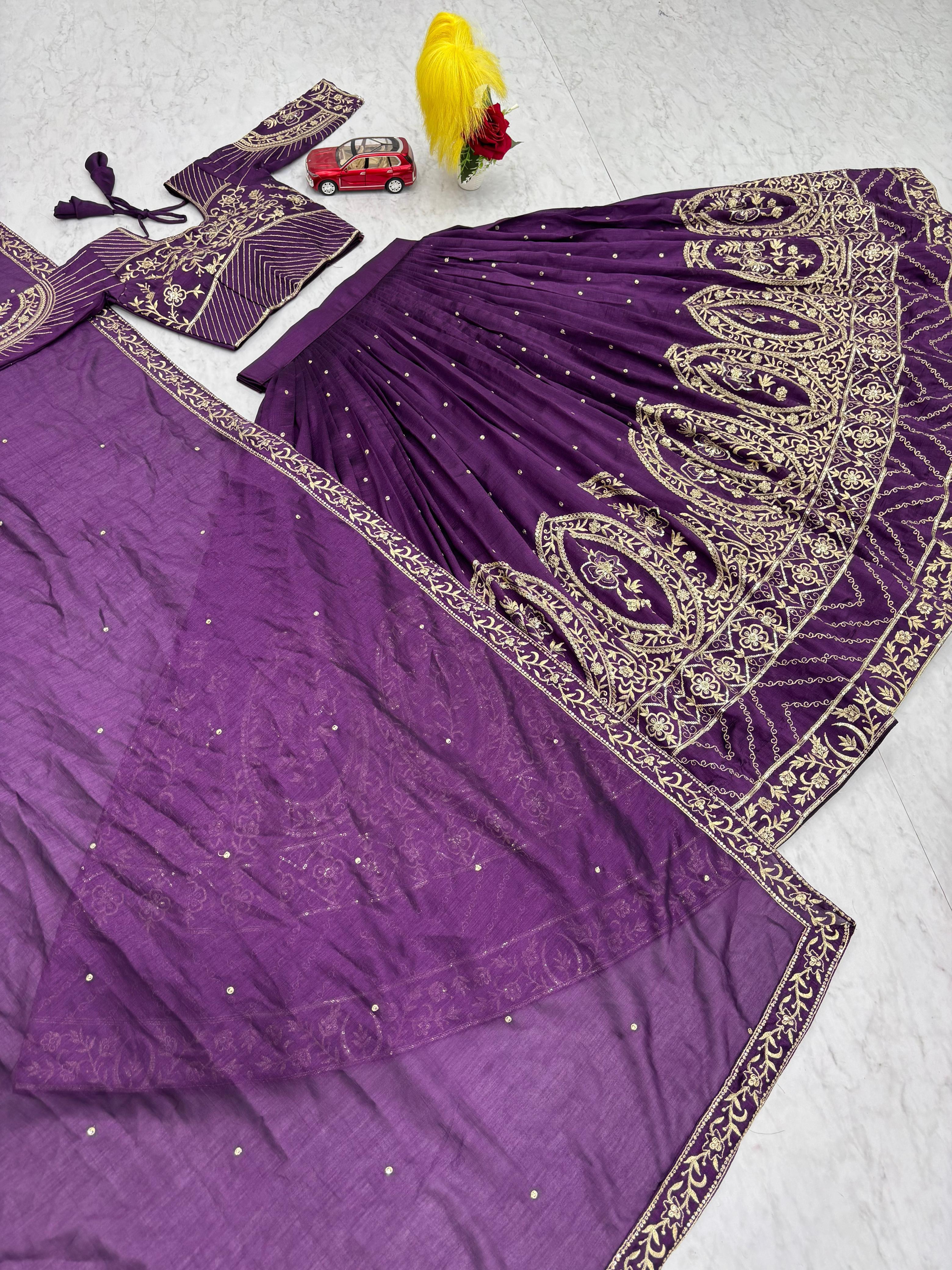 Purple Color Embroidery Heavy Work  Lehenga Choli