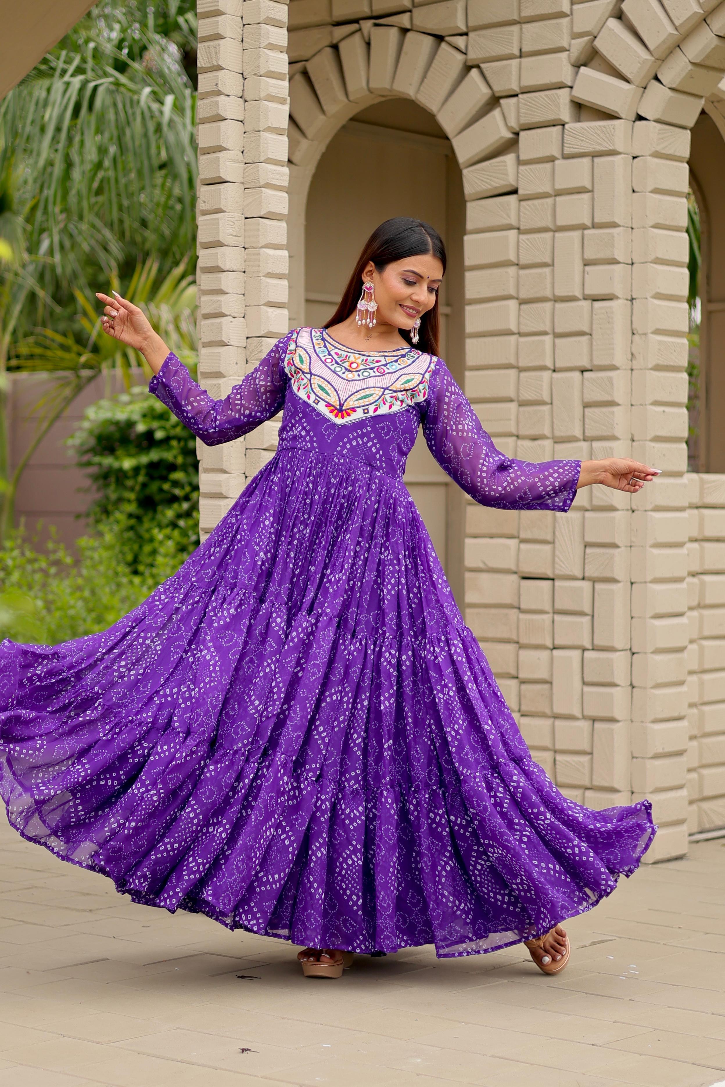 Pink Georgette Embroidery Work Gown For Navratri