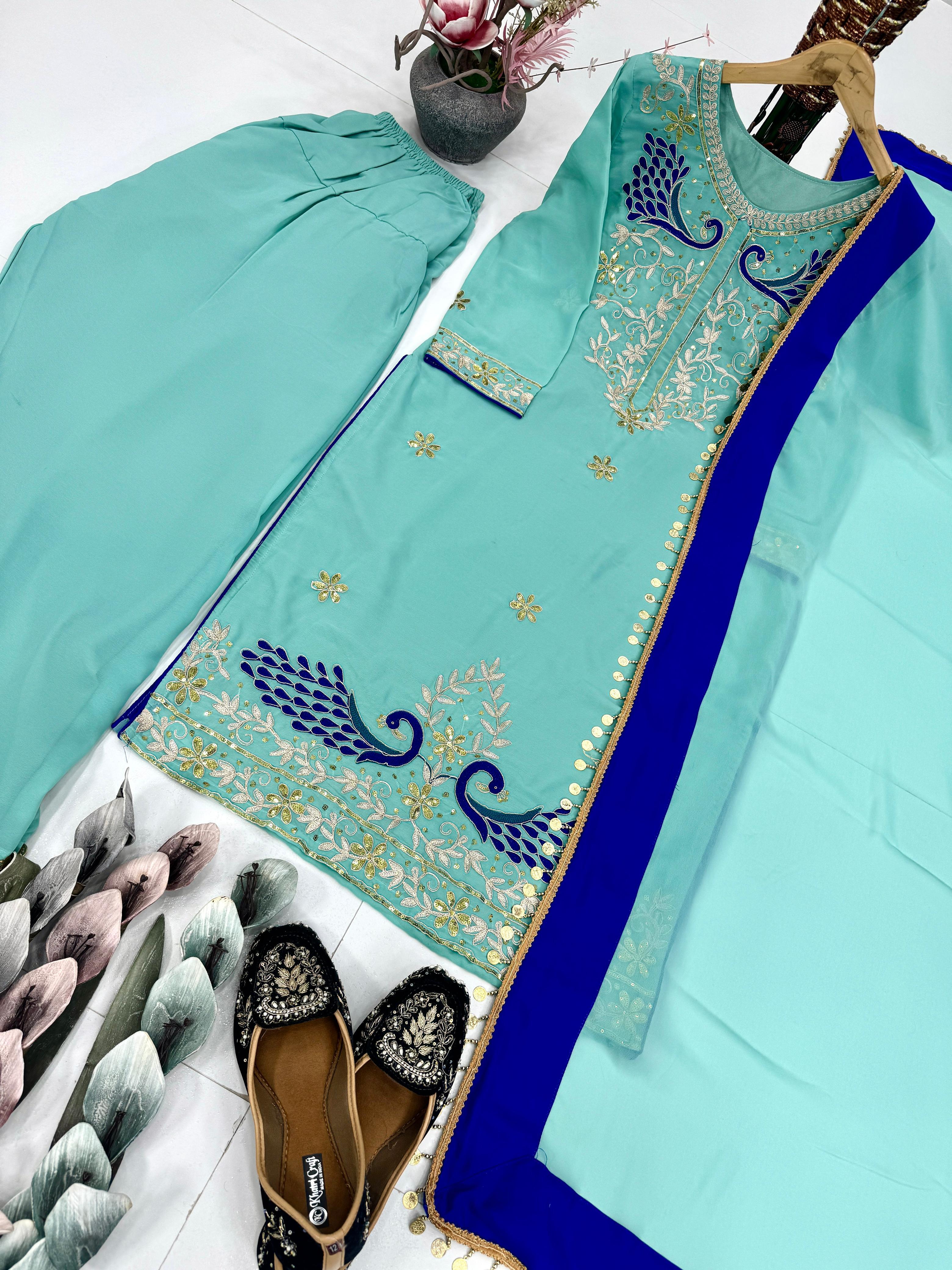 Lovely Sky Blue Color Sequence Work Punjabi Salwar Suit