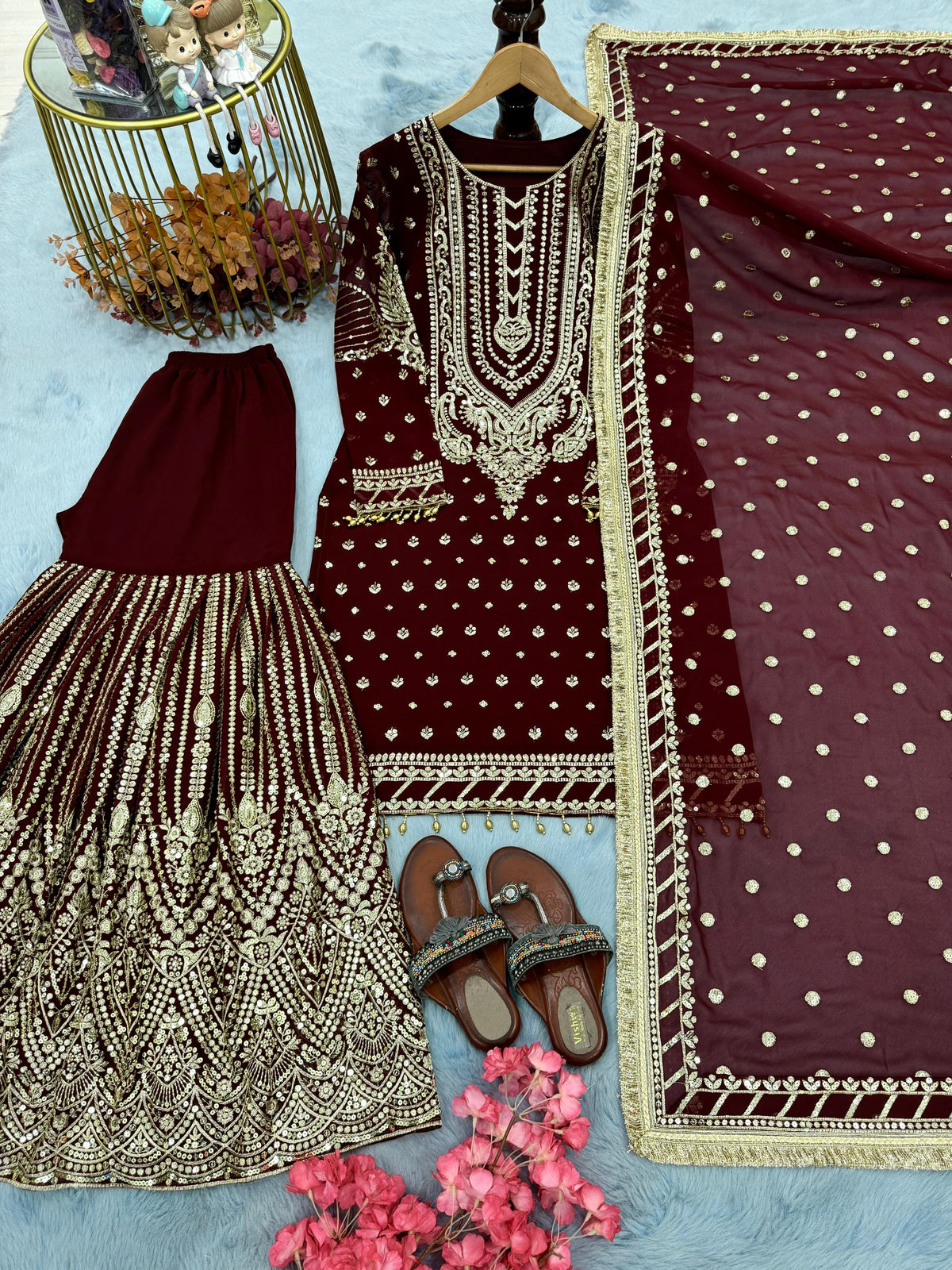 Ravishing Maroon Georgette Sequence Work Sharara Suit