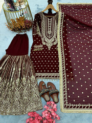 Ravishing Maroon Georgette Sequence Work Sharara Suit