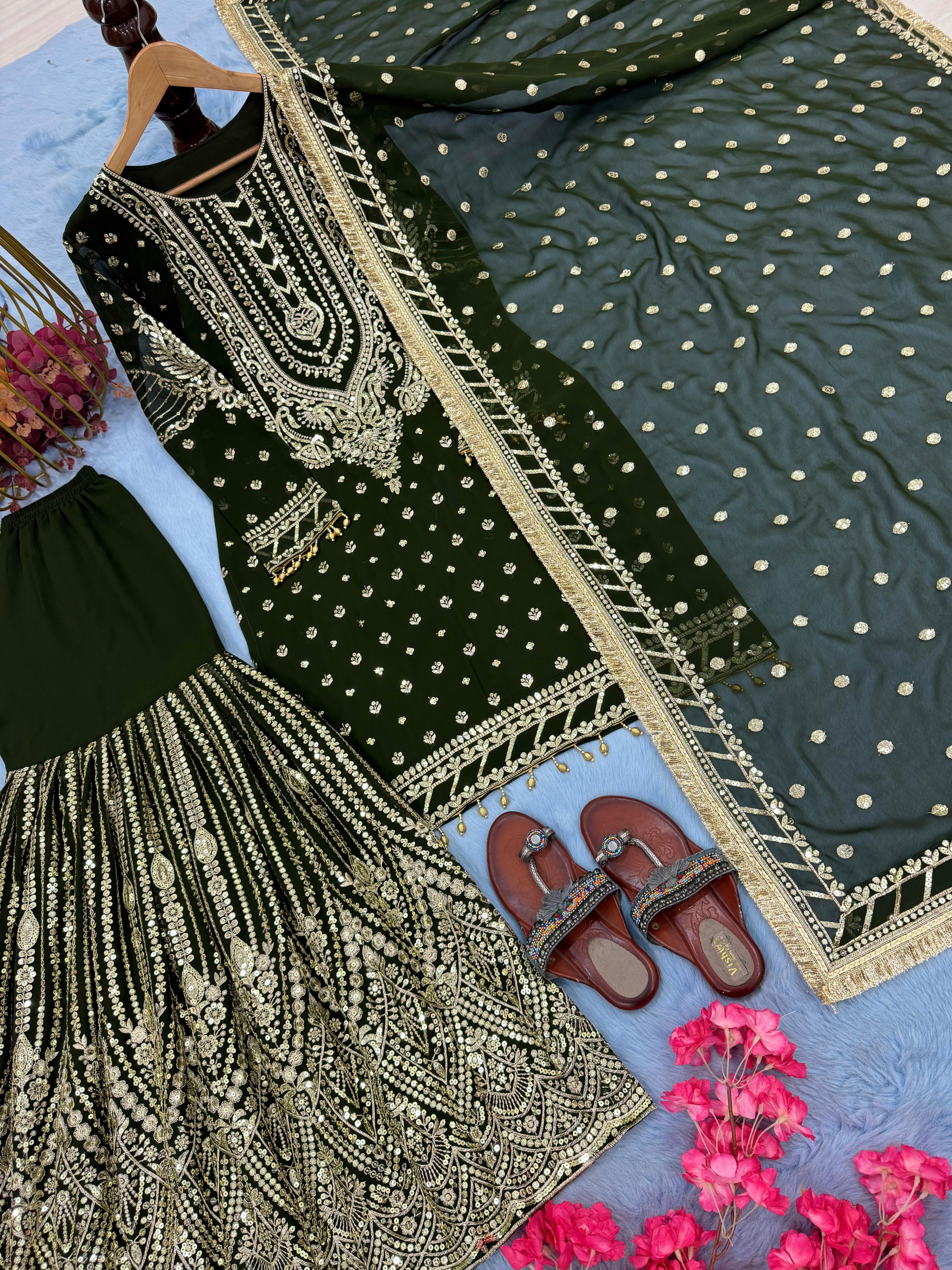 Ravishing Maroon Georgette Sequence Work Sharara Suit