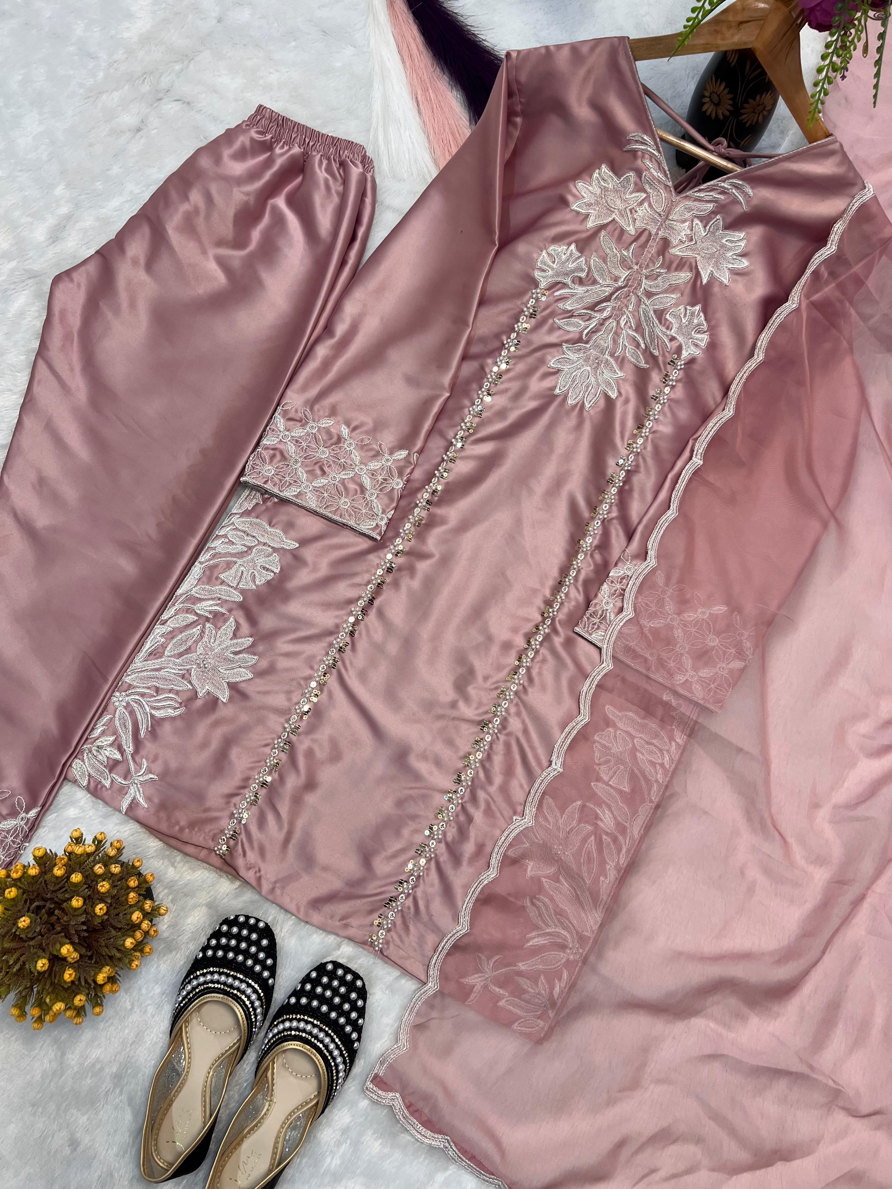 Ravishing Pink Color Sequence Work Palazzo Suit