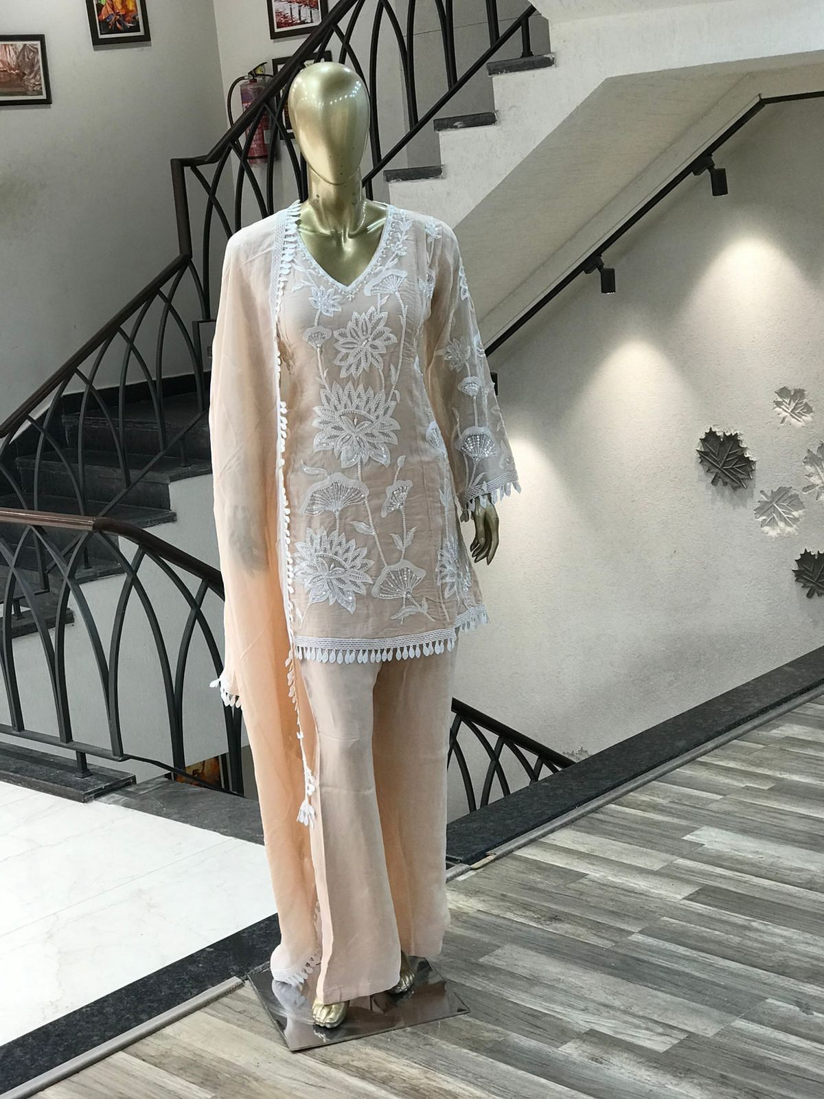 Trendy Sky Blue Georgette Embroidery Palazzo Suit