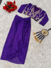 Stylish Purple Chinon Silk Embroidery Dhoti Suit