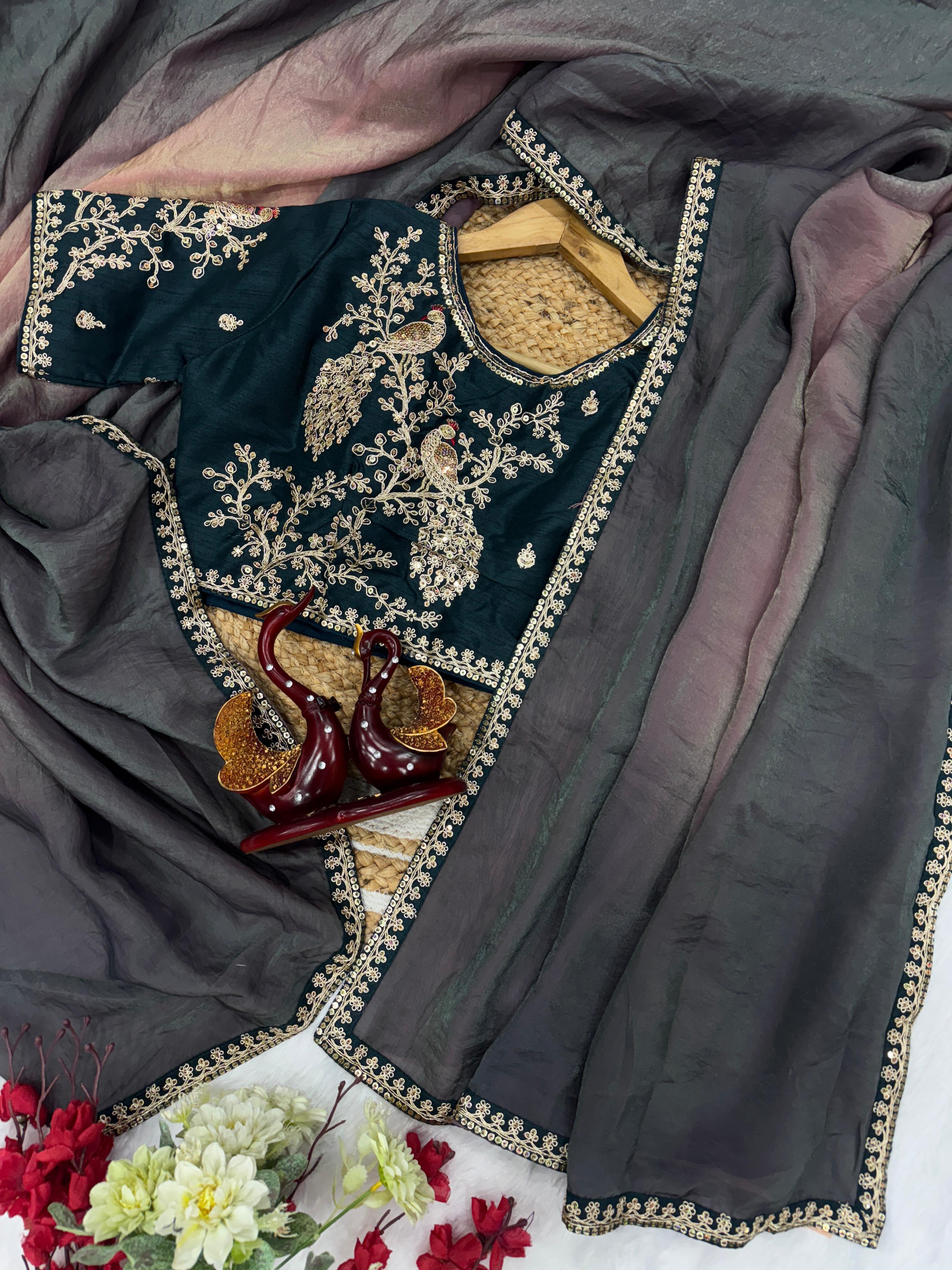 Alluring Shaded Black Color Space Silk Sequence Work Saree