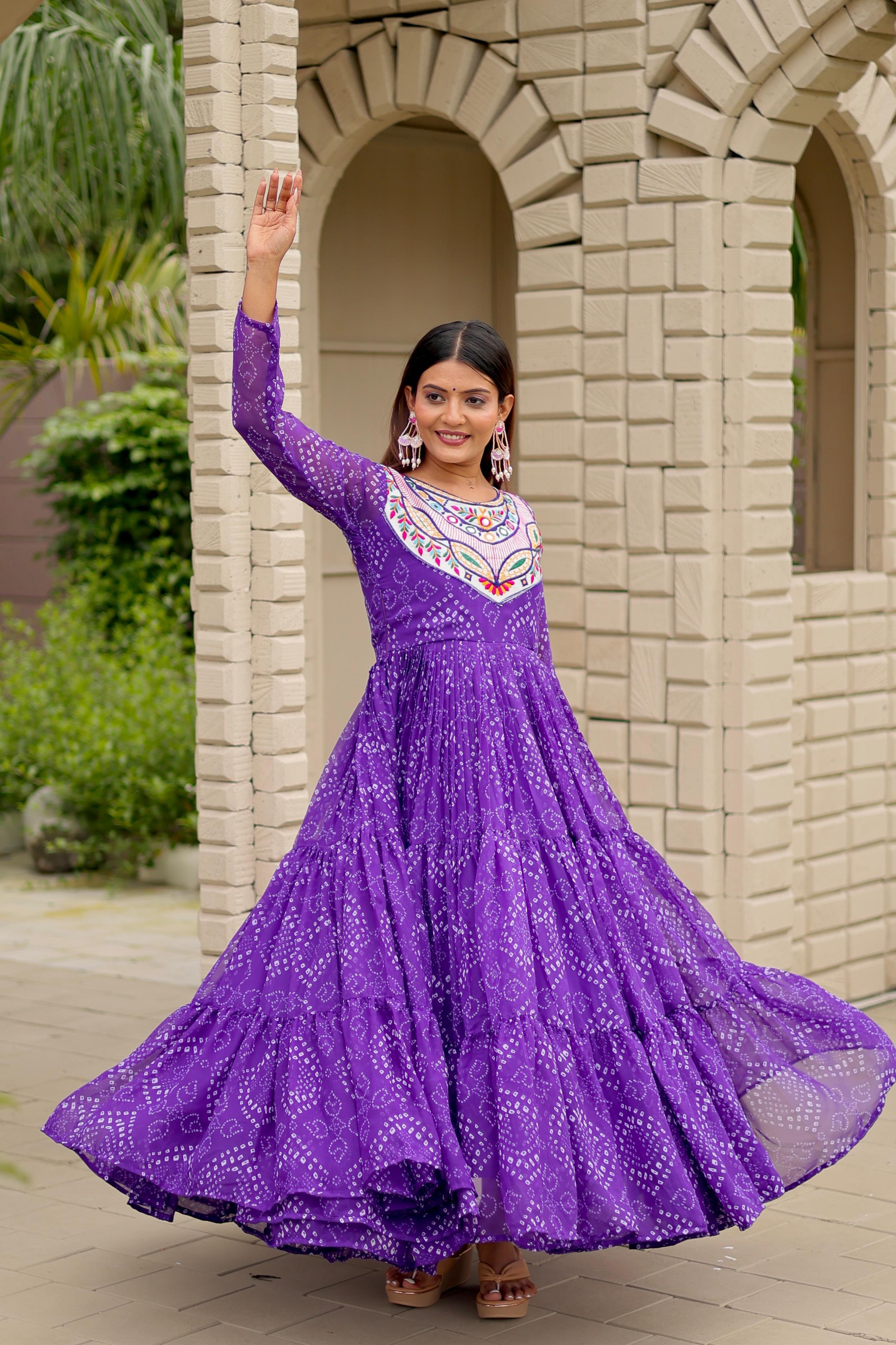 Pink Georgette Embroidery Work Gown For Navratri