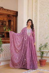 Buy New Star Georgette Dusty Pink color Long Gown & Duppatta