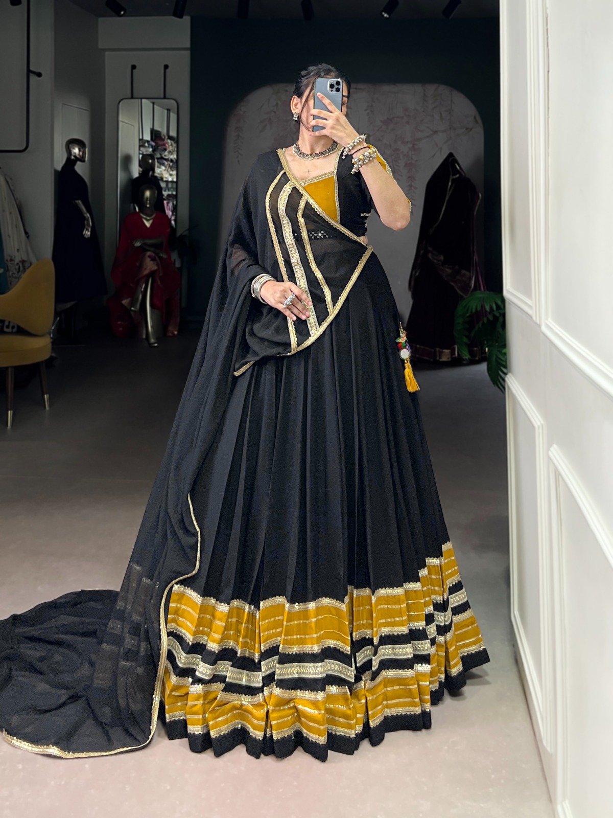Alluring Black Rayon Sequins Work Lehenga Choli