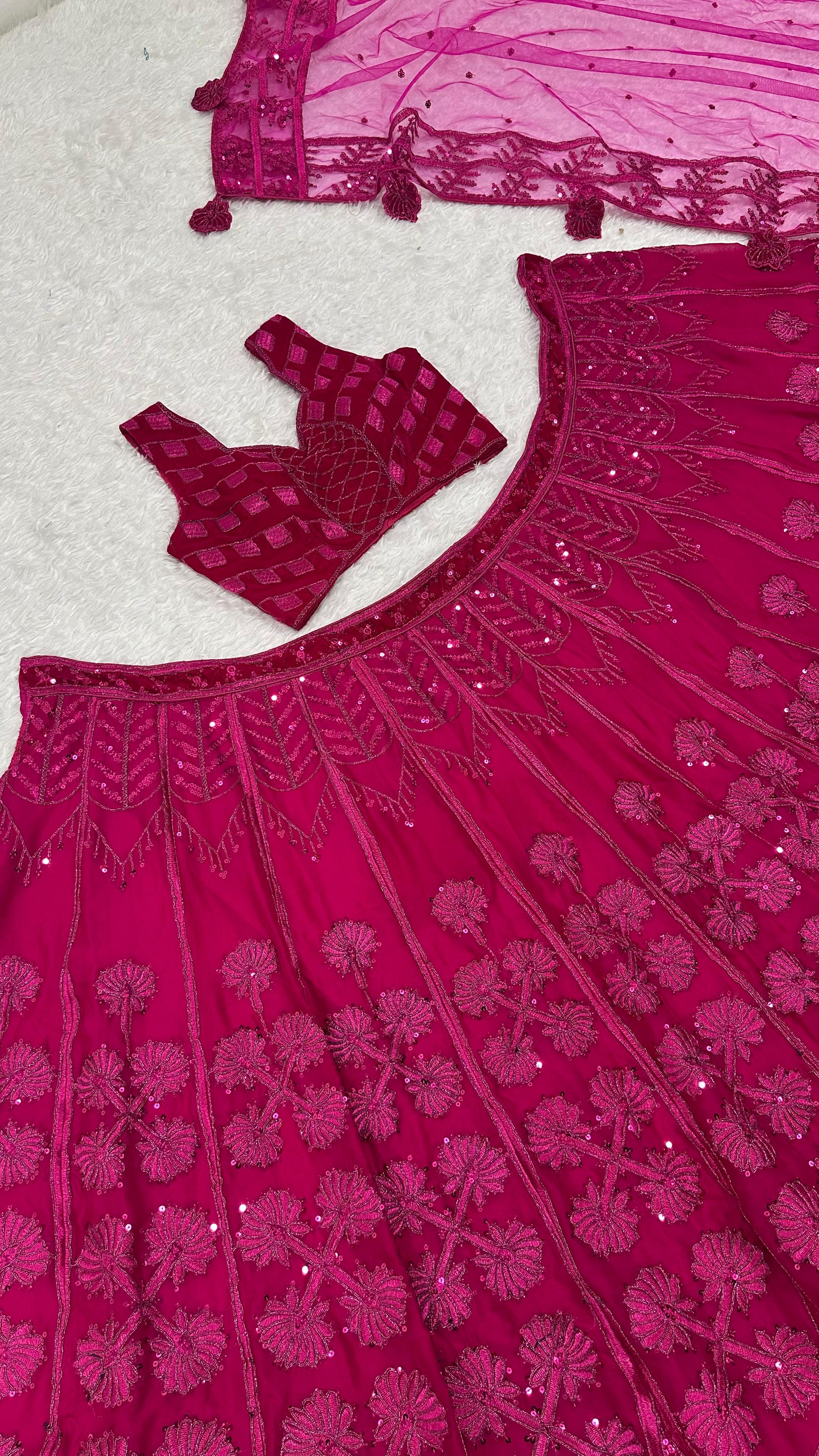 Lovely Pink Silk Thread Work Lehenga Choli